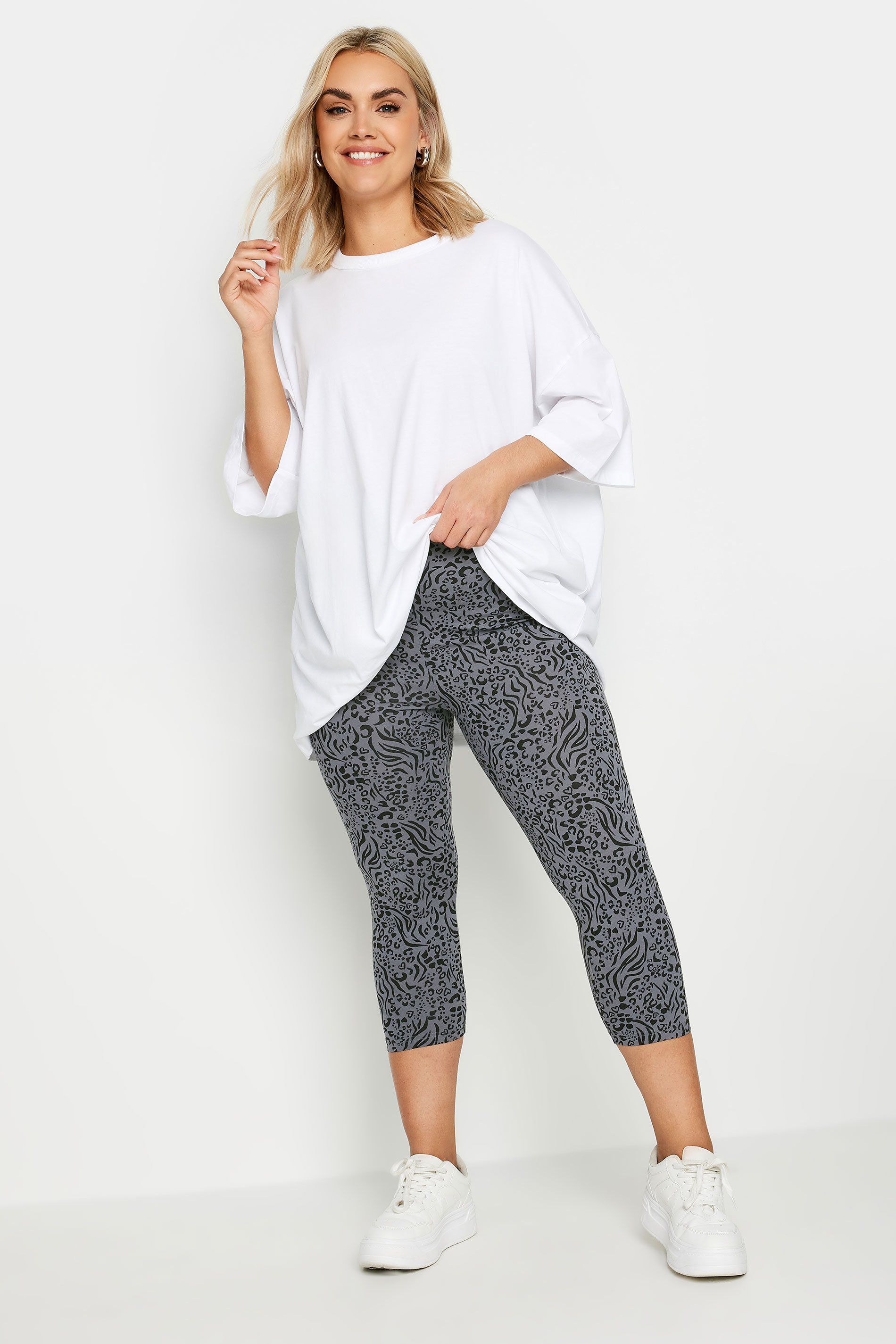 YOURS Plus Size 2 PACK Grey Animal Print Cropped Leggings | Yours Clothing 2
