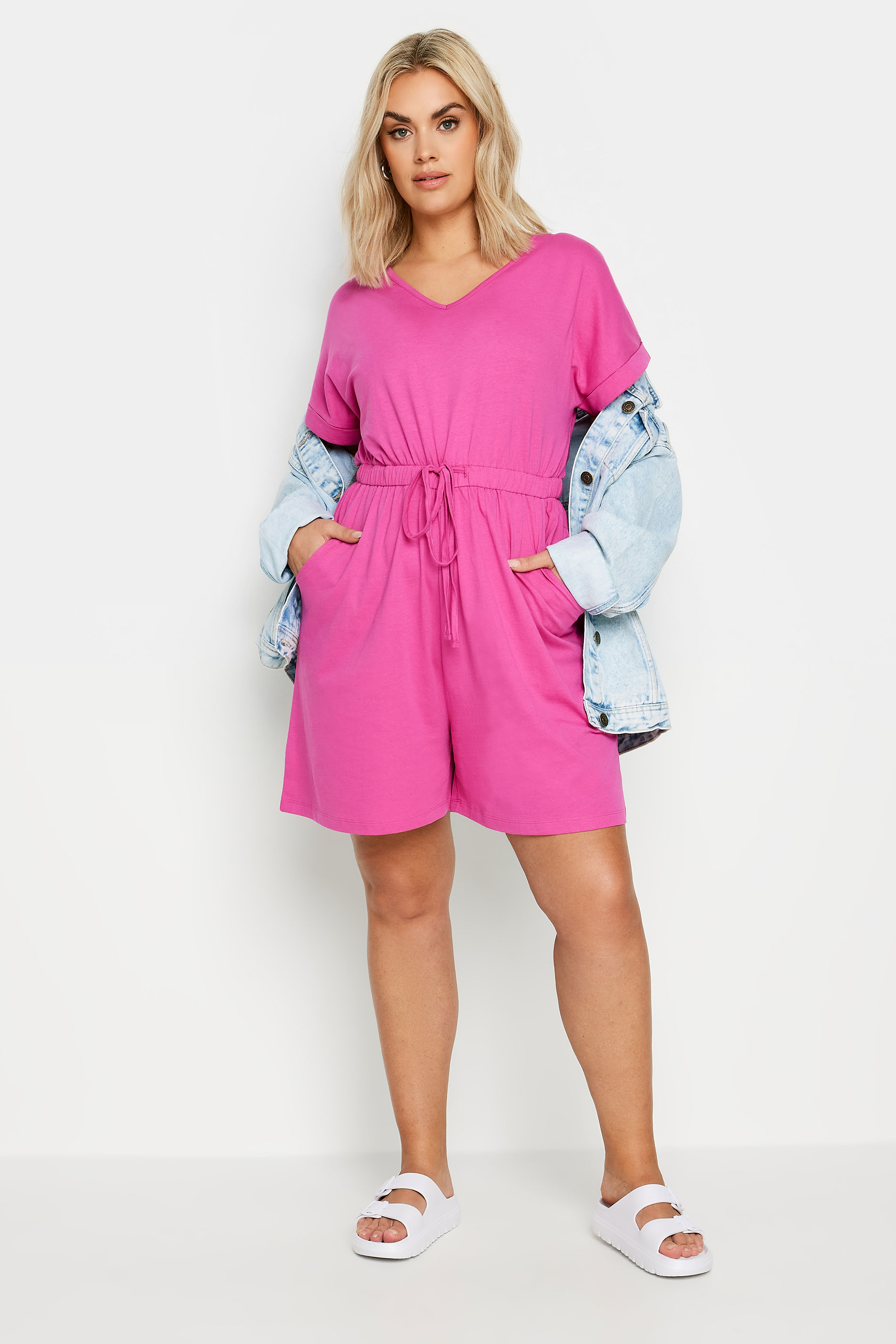 YOURS Plus Size Hot Pink Drawstring Playsuit | Yours Clothing 2