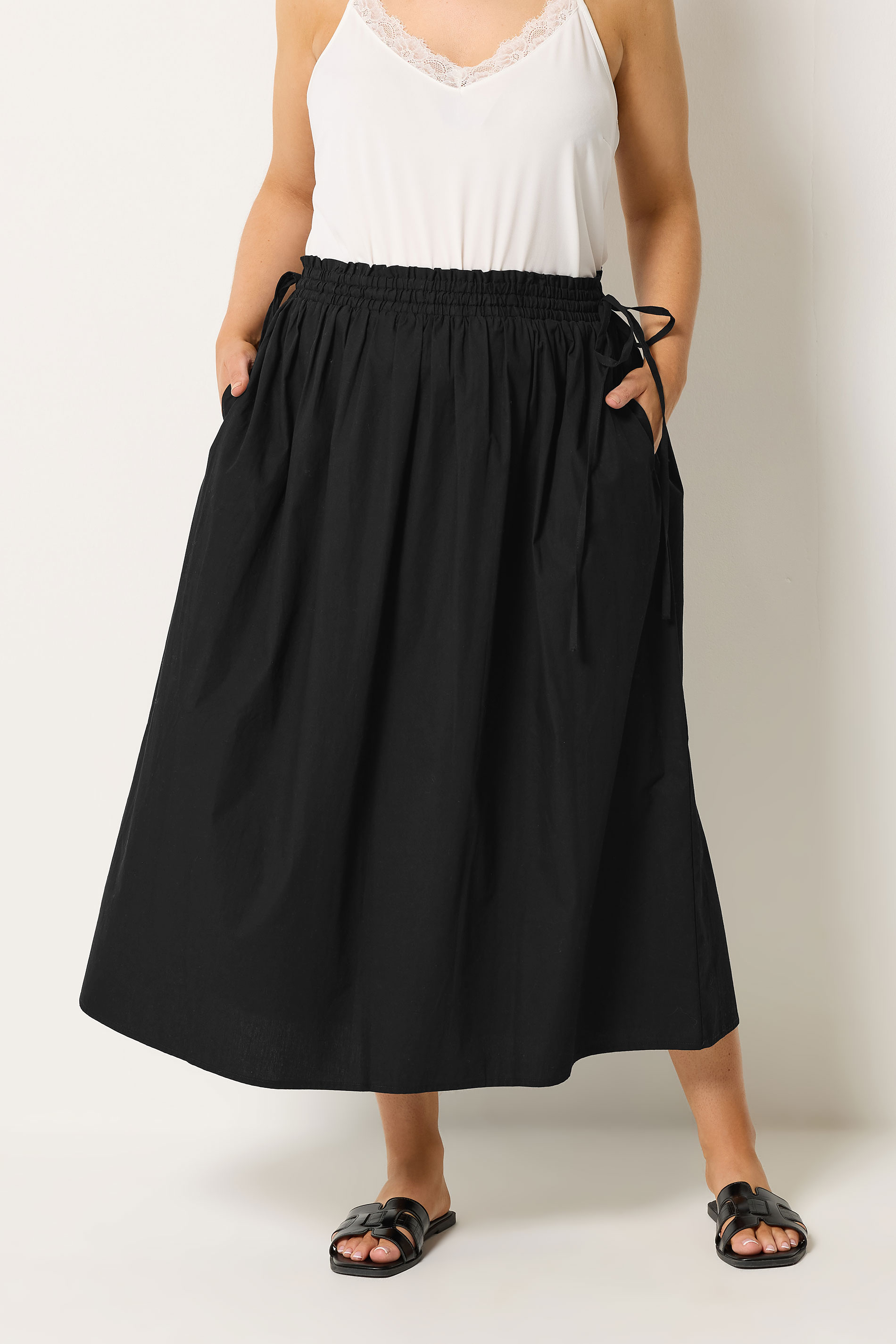 YOURS Plus Size Black Poplin Midi Skirt | Yours Clothing 3