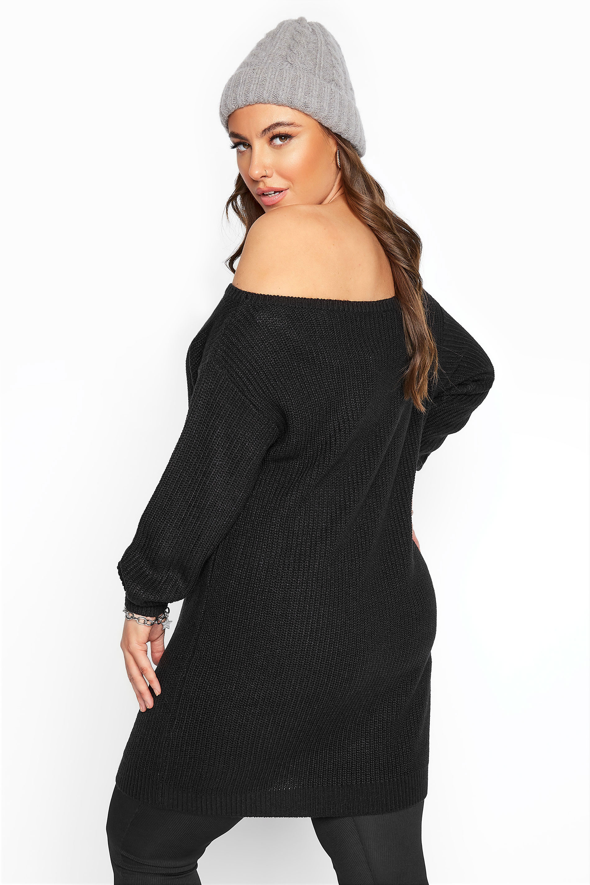 Black Bardot Knitted Jumper Dress Yours Clothing