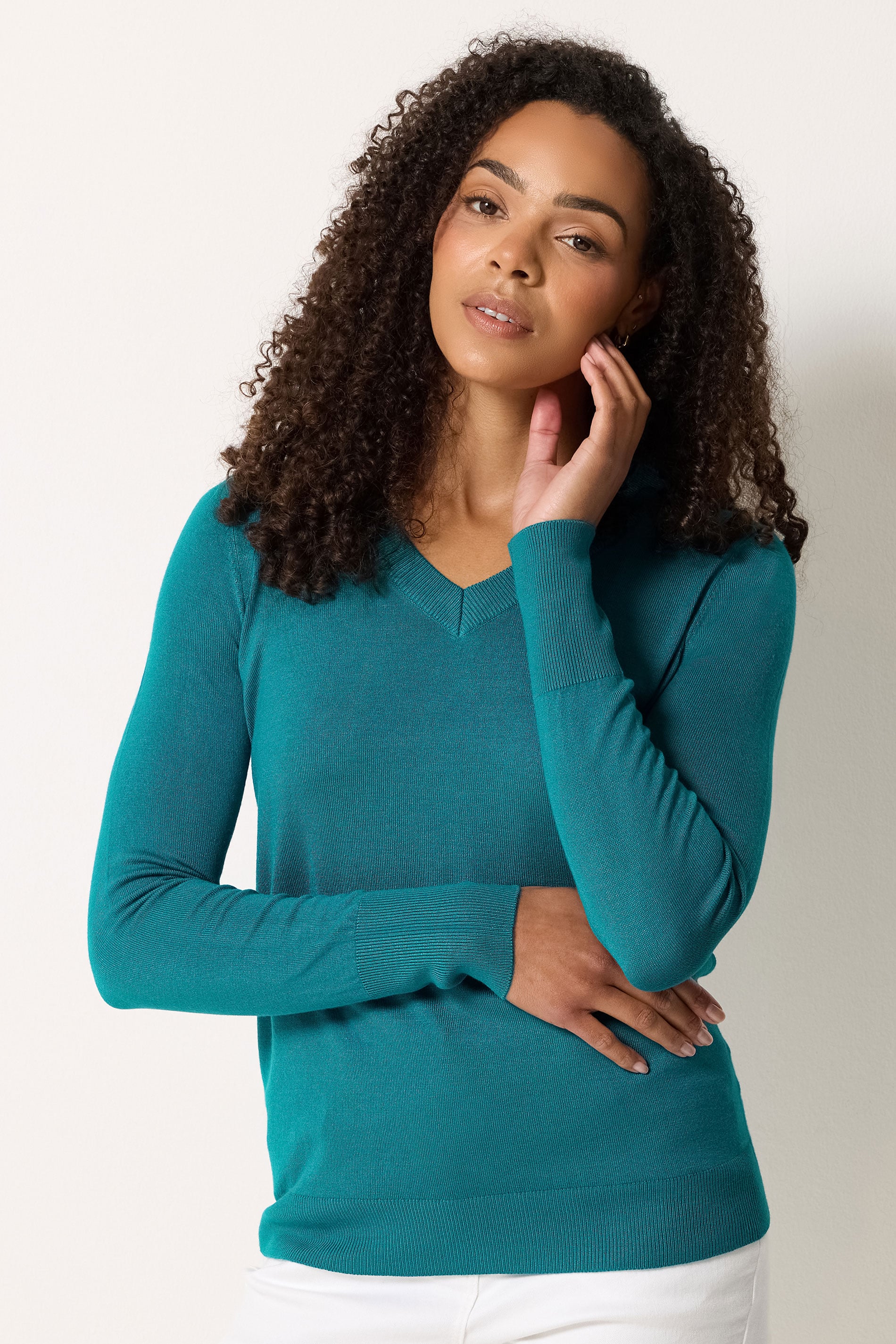 M&Co Teal Blue V-Neck Long Sleeve Jumper | M&Co 3