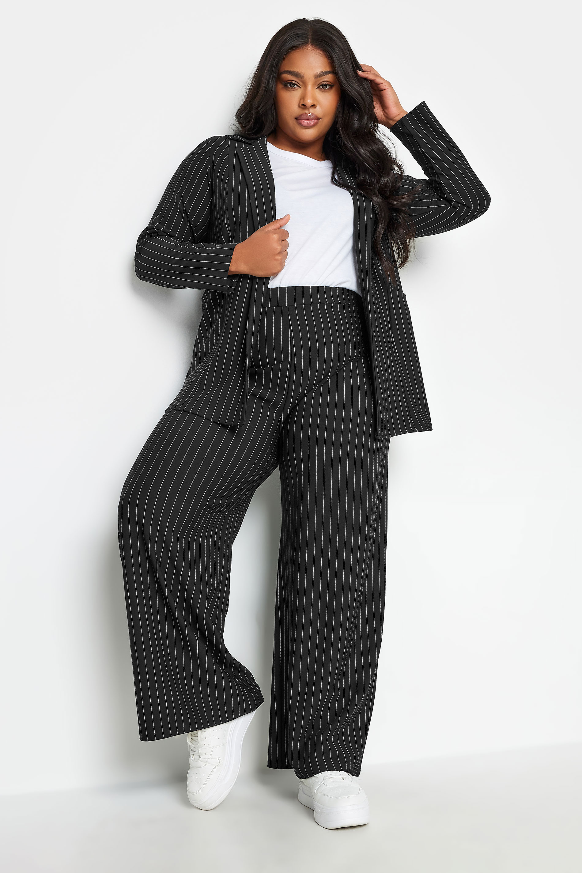 LIMITED COLLECTION Plus Size Black Pinstripe Wide Leg Trousers | Yours ...