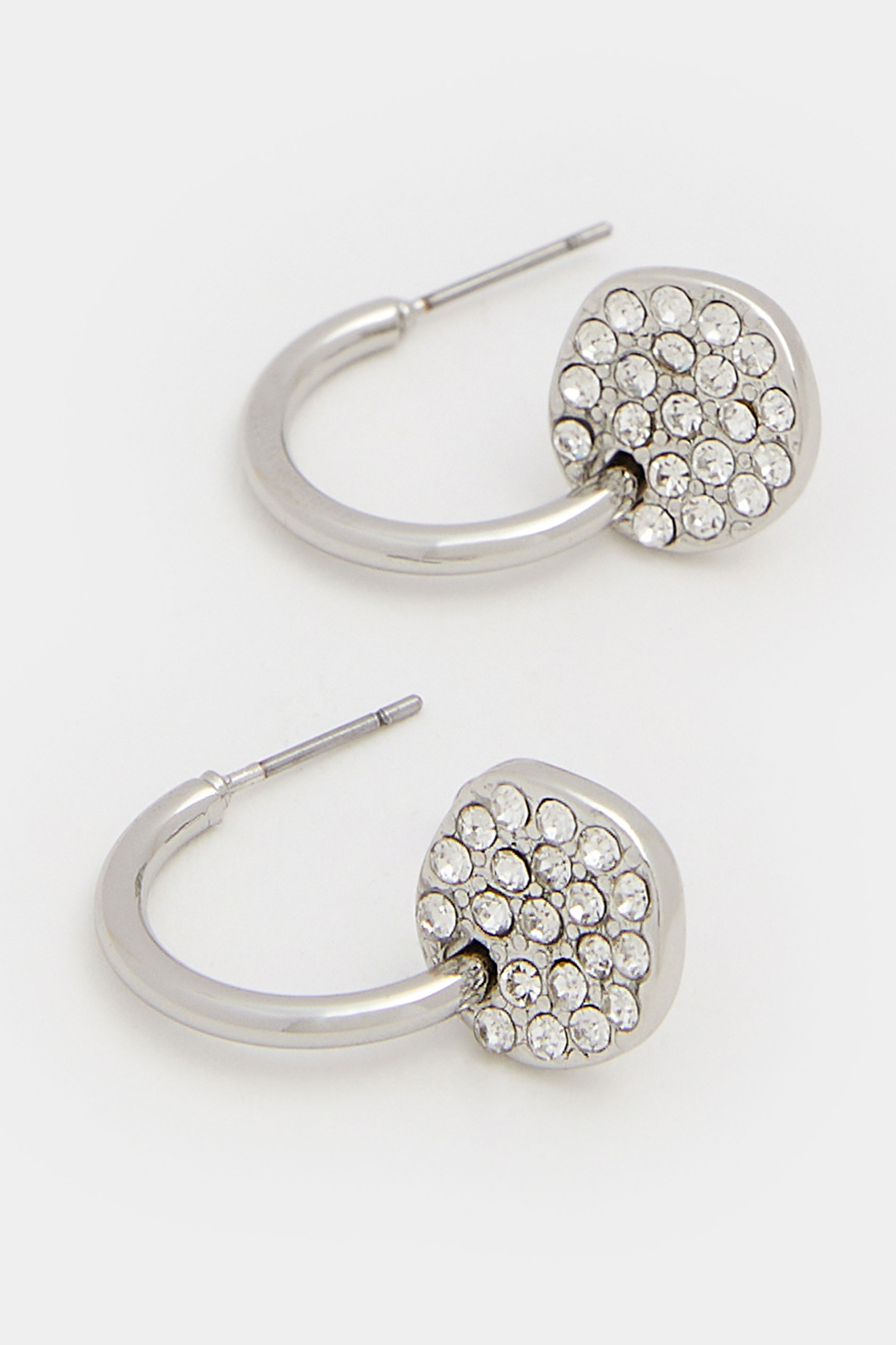 Silver Tone Diamante Disc Huggie Earrings | Yours Clothing  2