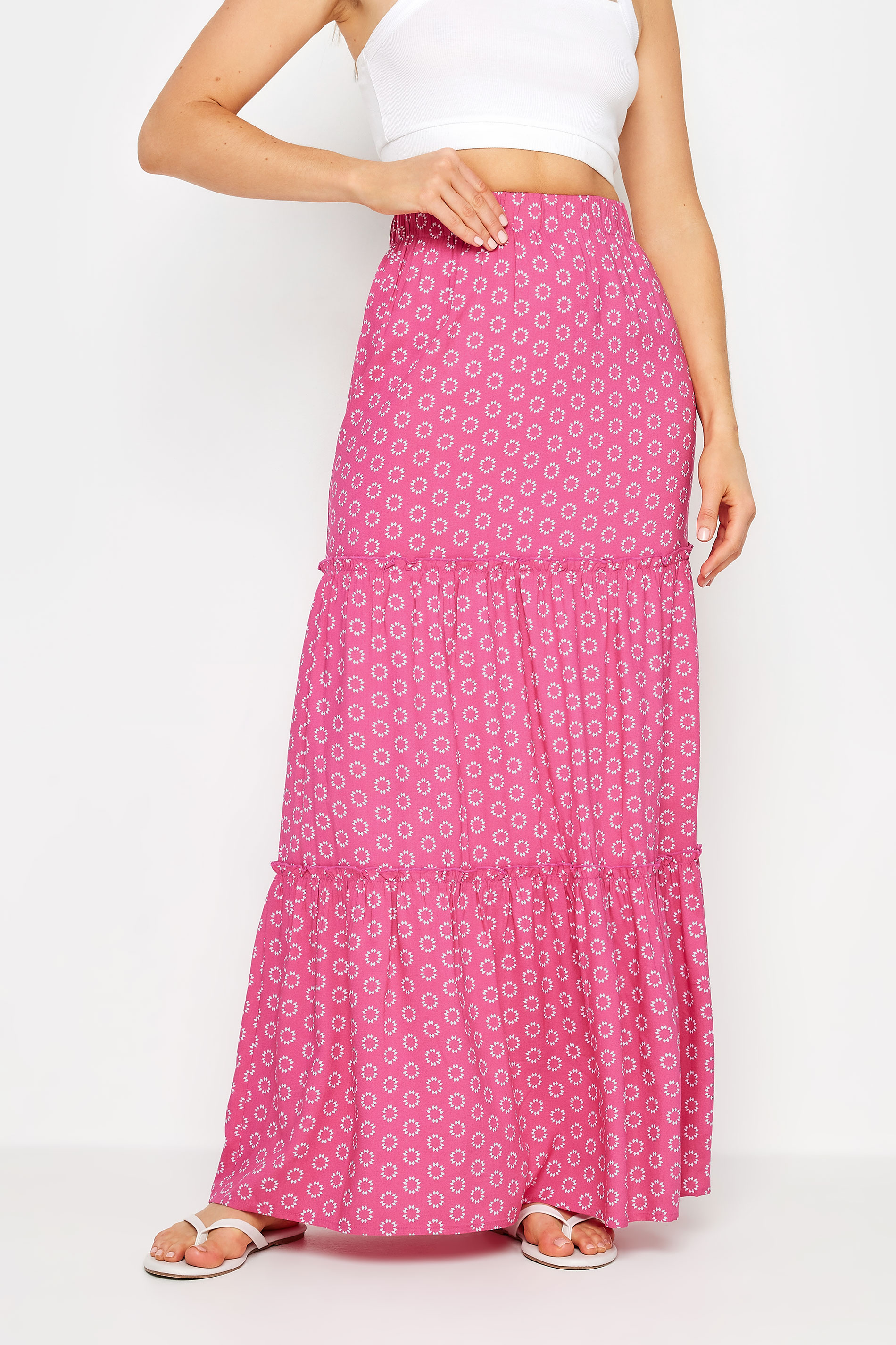 LTS Tall Women's Pink Abstract Floral Print Tiered Maxi Skirt | Long Tall Sally 2
