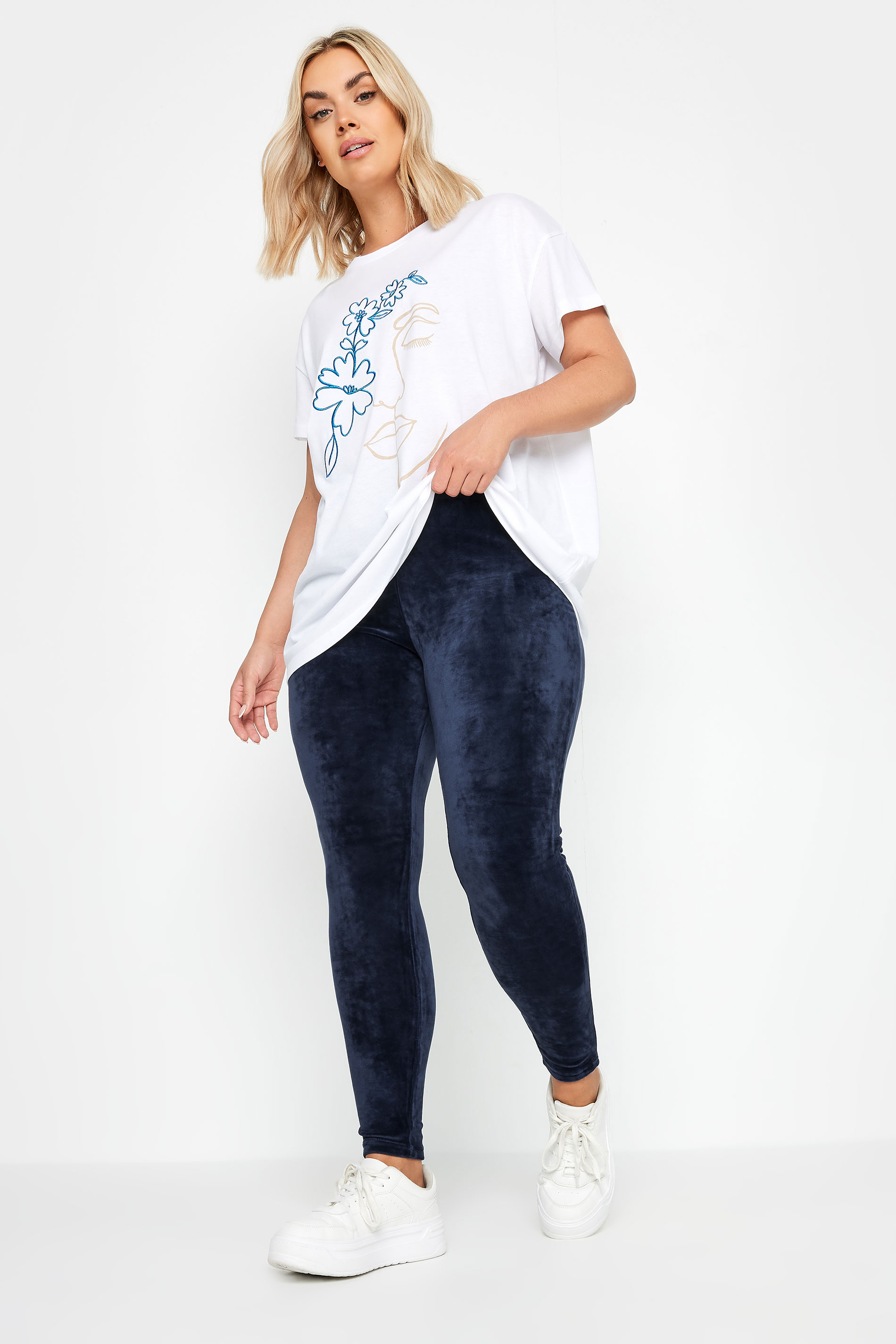 YOURS Plus Size Navy Blue Velour Leggings | Yours Clothing 2