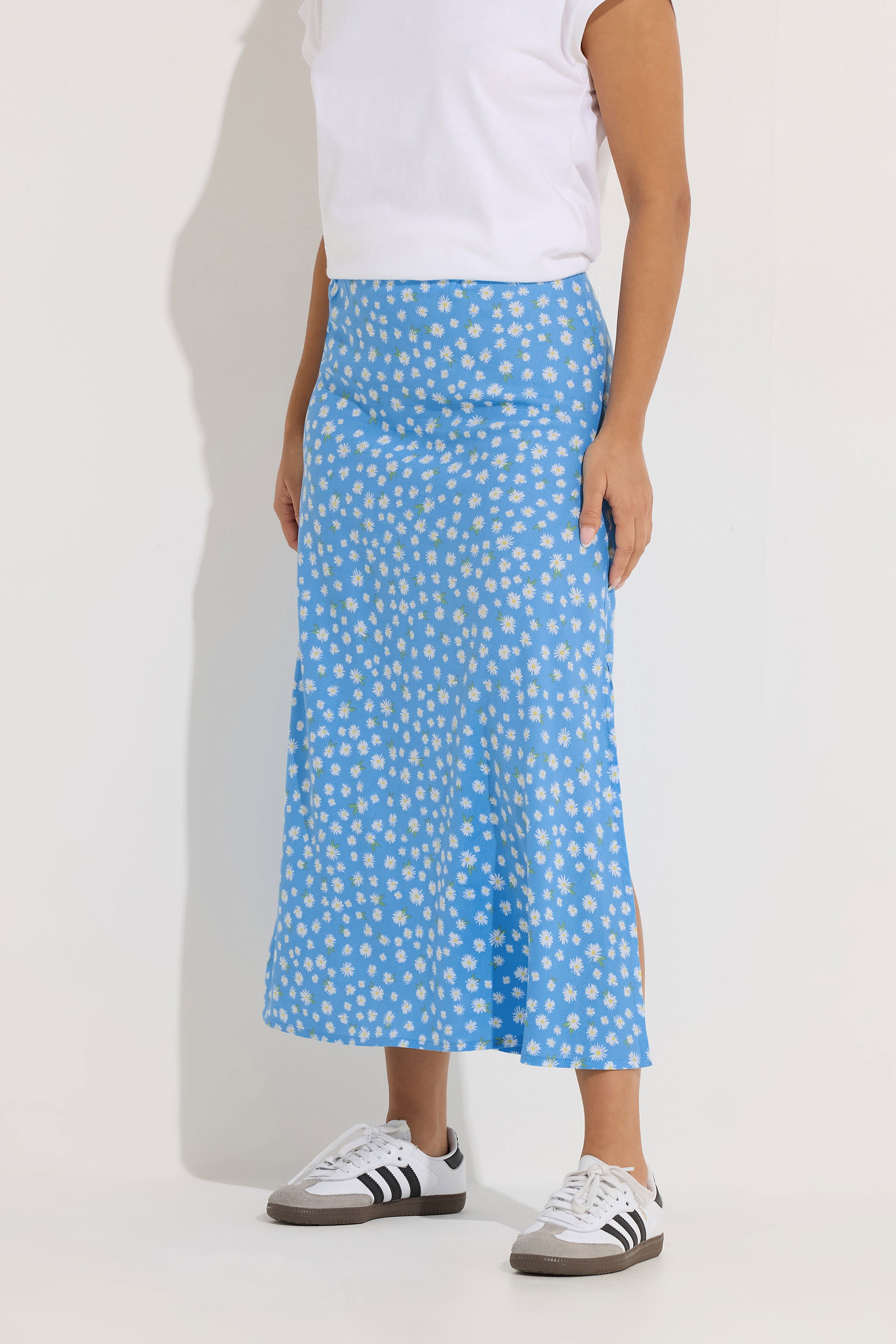 PixieGirl Petite Women's Blue Floral Midi Skirt | PixieGirl 1