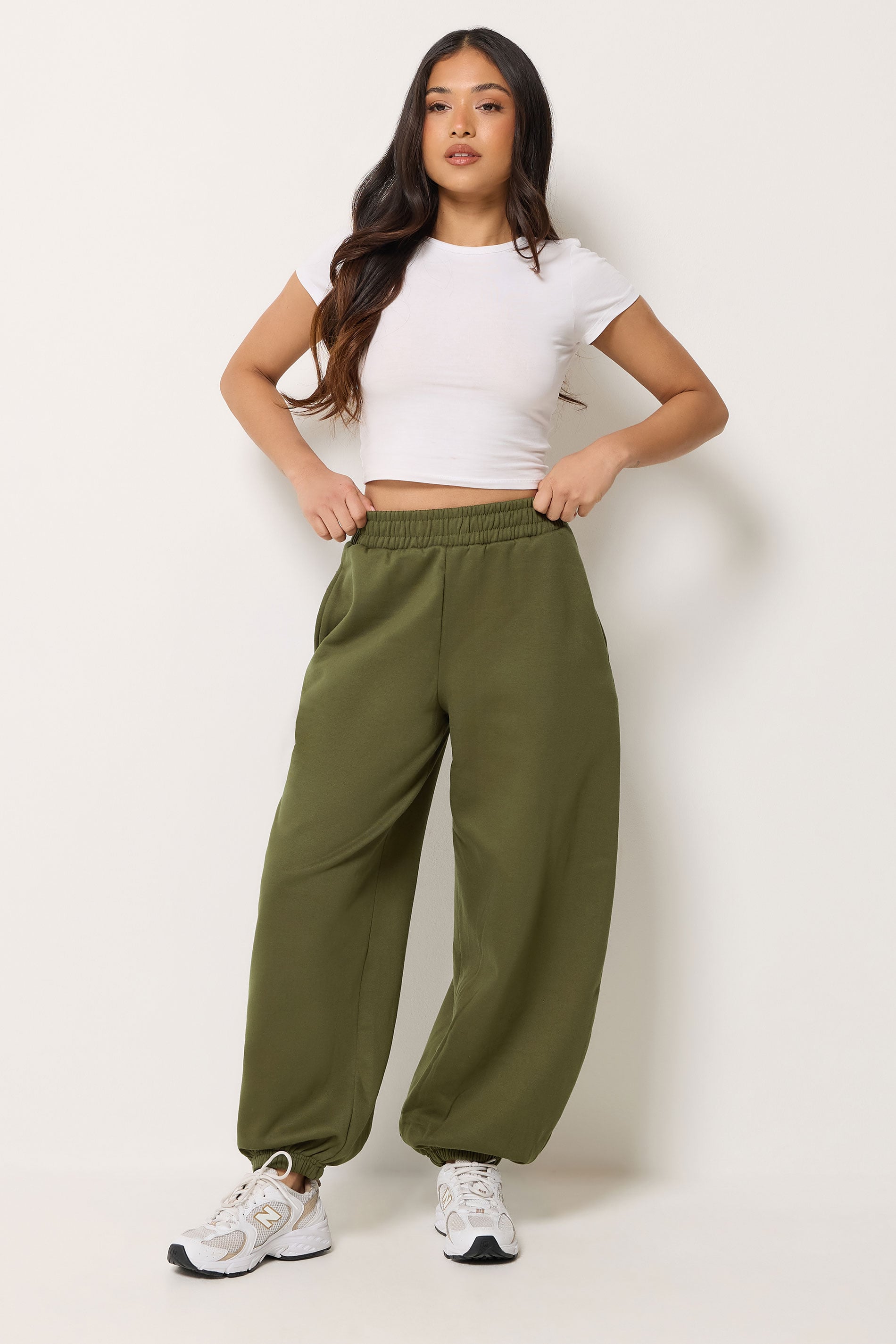 PixieGirl Petite Women's Olive Green Brushed Balloon Joggers | PixieGirl 3
