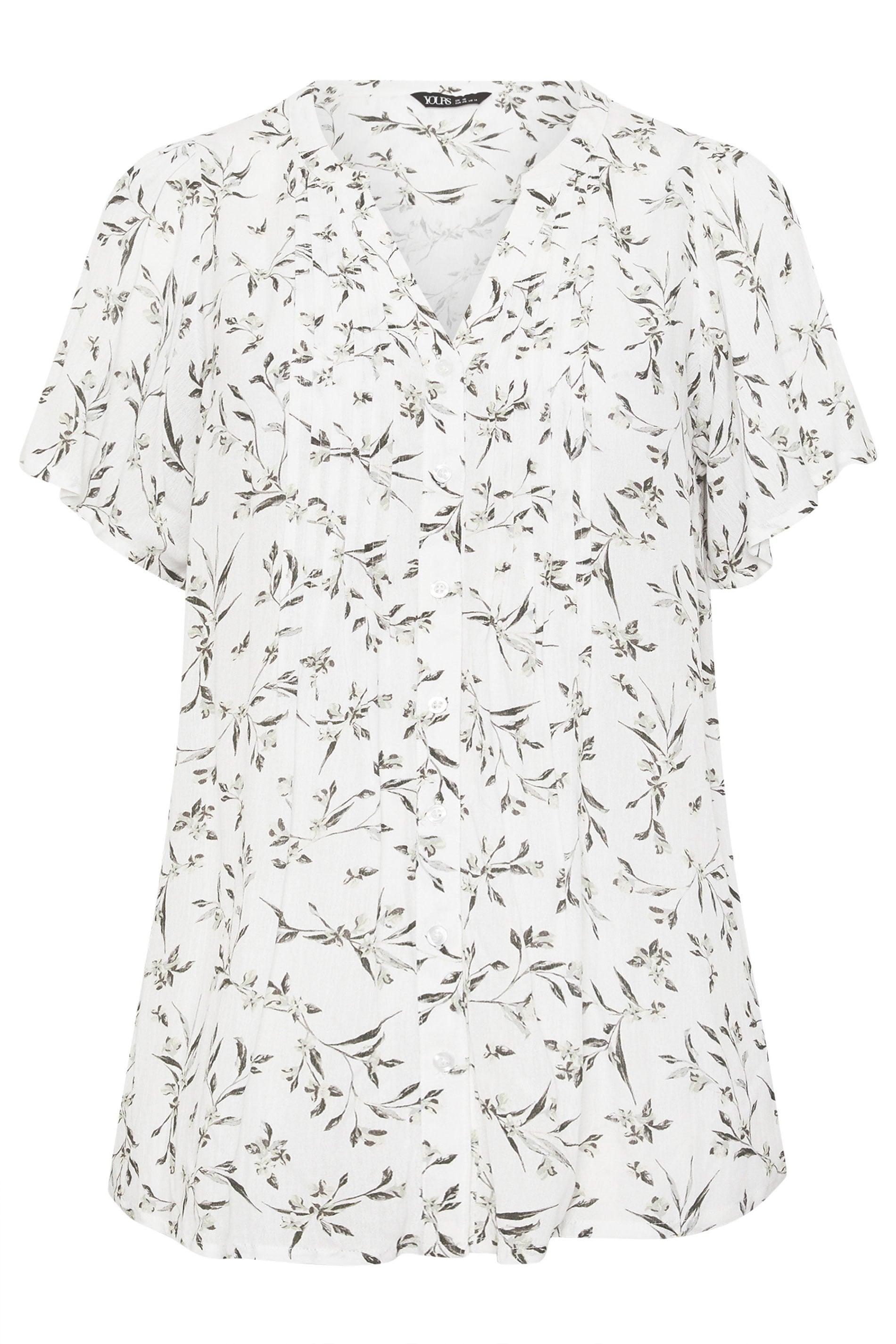 YOURS Plus Size White Leaf Print Pintuck Blouse | Yours Clothing 5