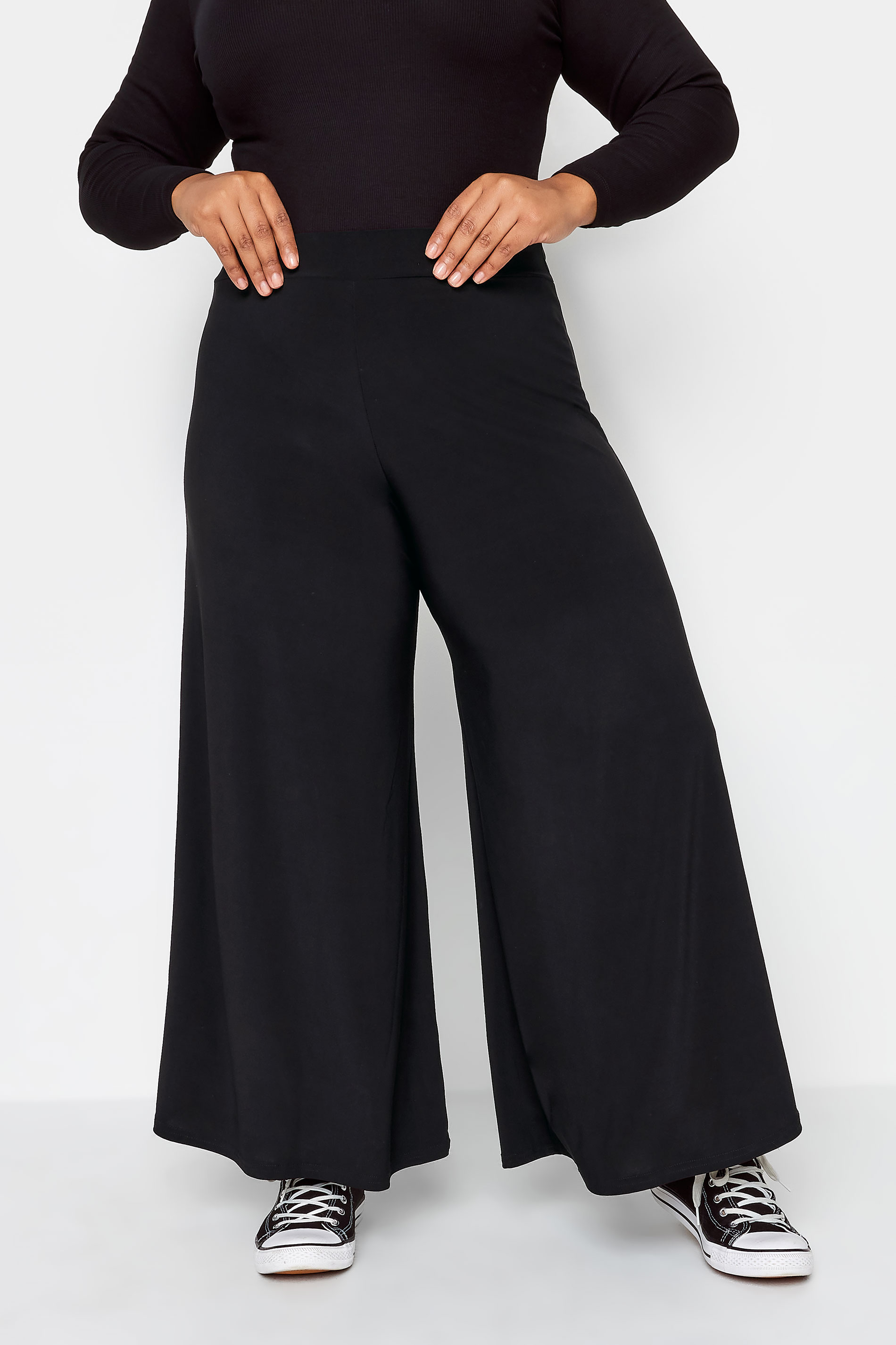 Plus Size Black Super Wide Leg Palazzo Trousers | Yours Clothing 1