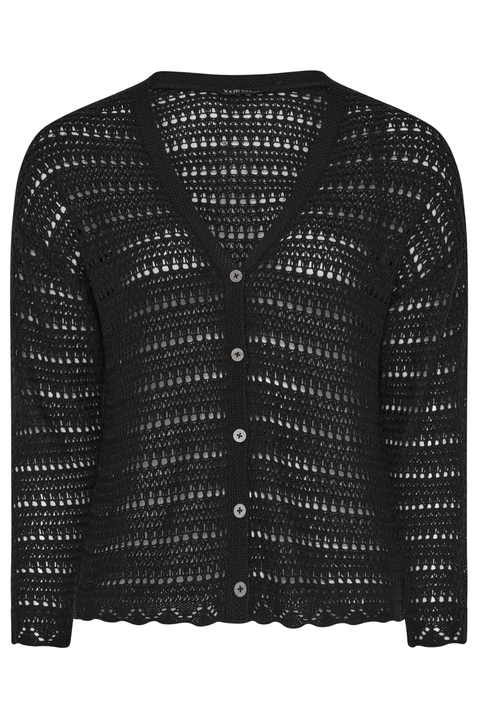 YOURS Plus Size Black Pointelle Knit Cardigan | Yours Clothing 5