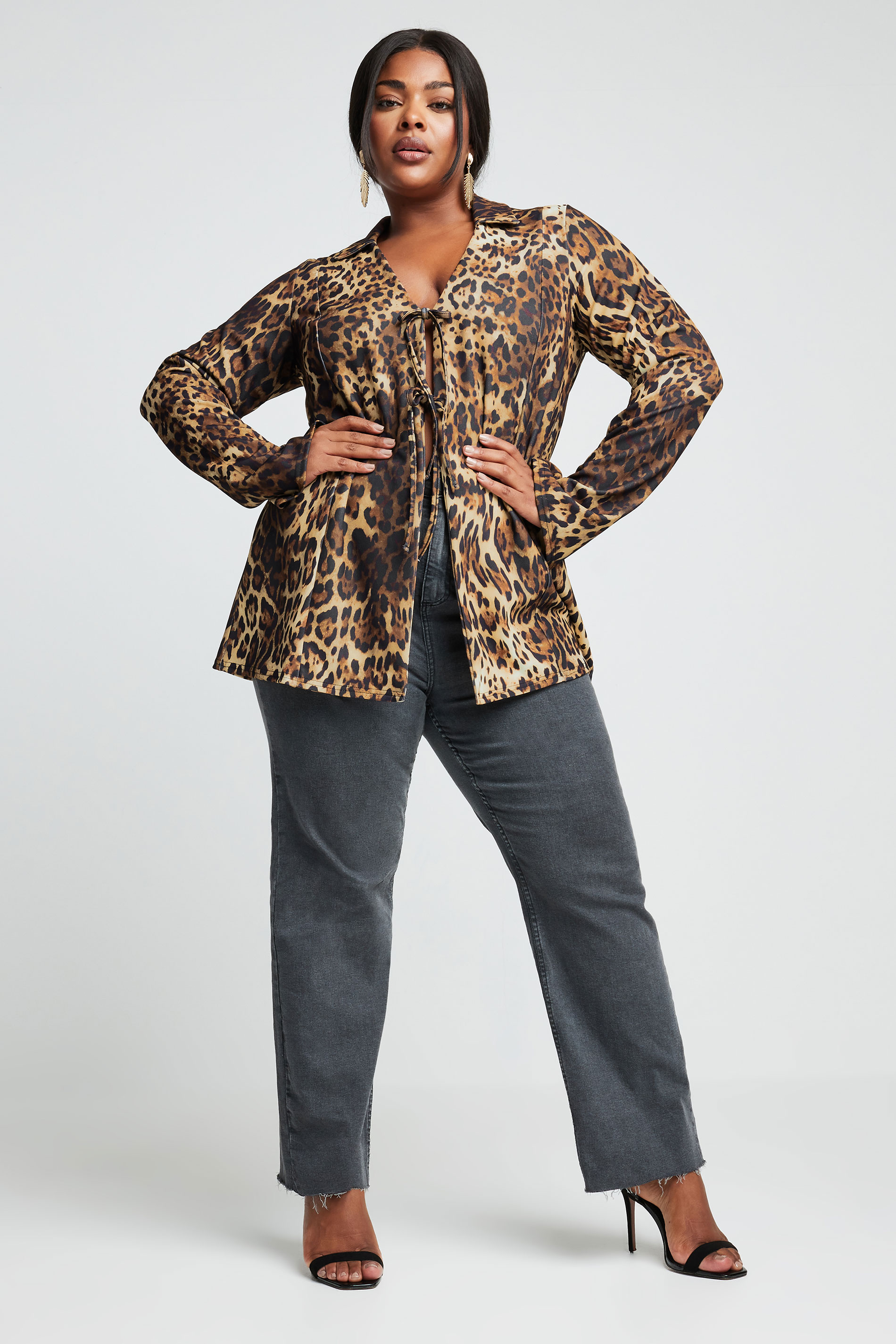 LIMITED COLLECTION Plus Size Brown Leopard Print Tie Front Top | Yours Clothing 2