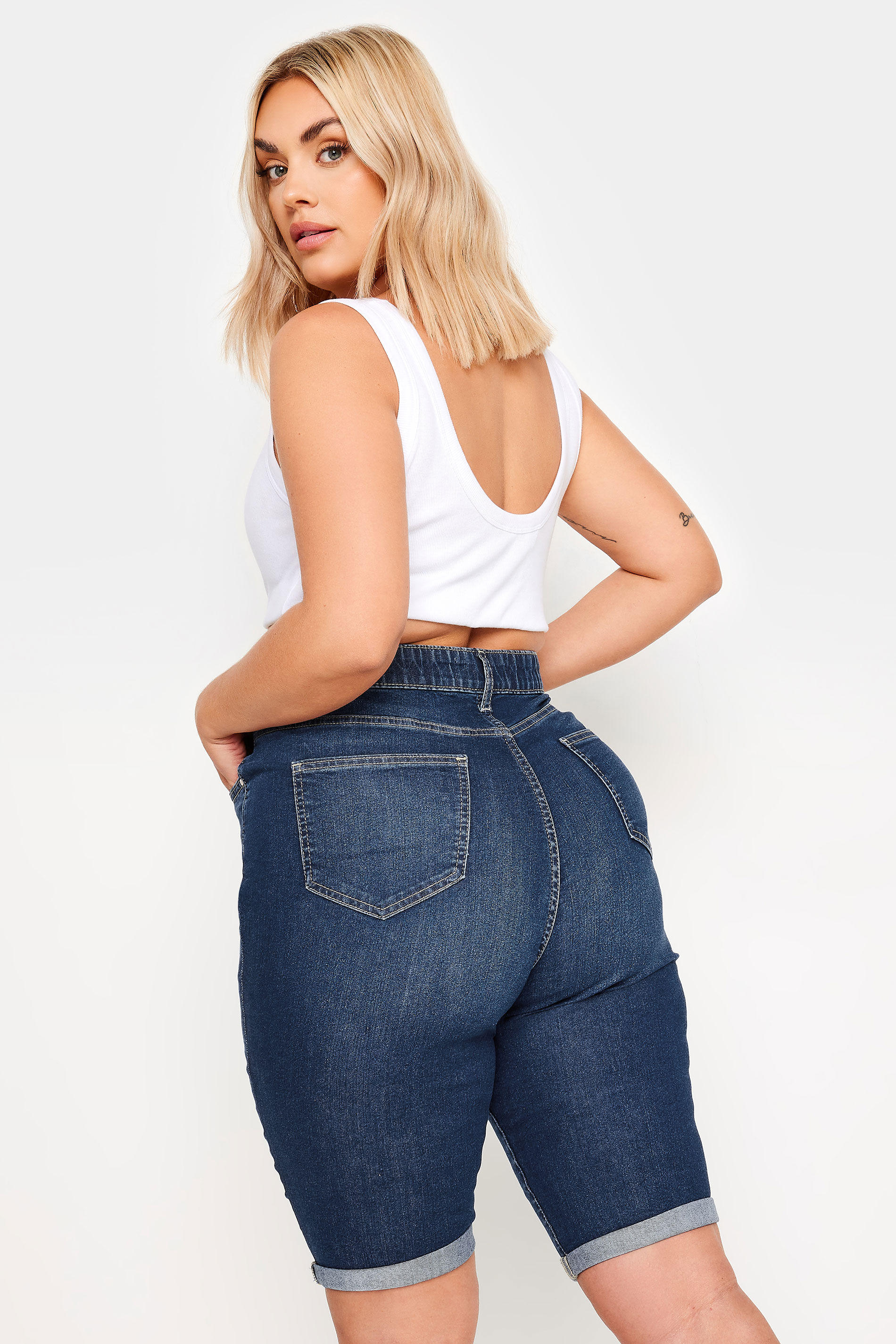 YOURS Plus Size Mid Blue Stretch Denim Shorts | Yours Clothing 3