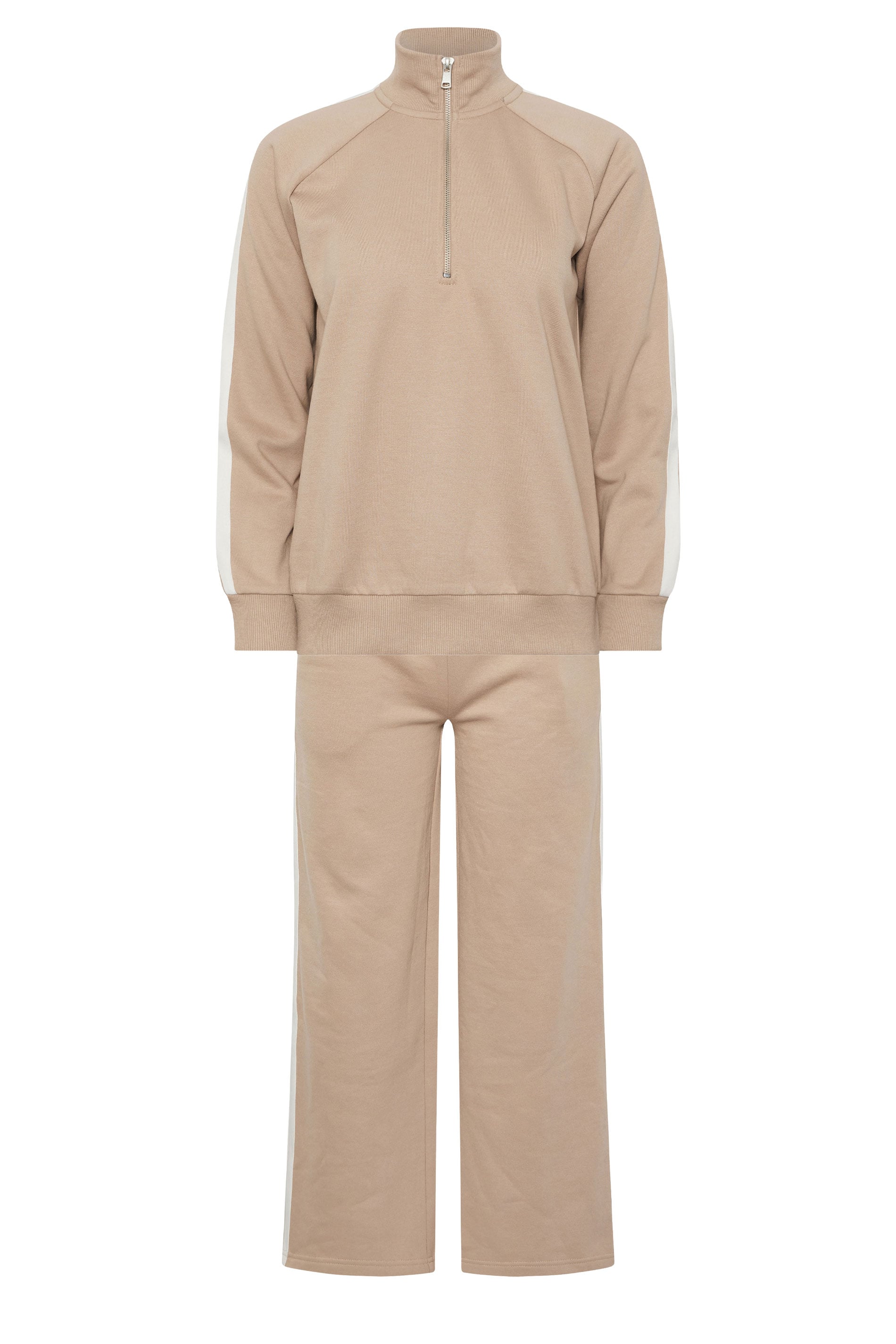 PixieGirl Petite Women's Set Natural Brown Stripe Cotton Sweatshirt & Wide Leg Joggers | PixieGirl 9