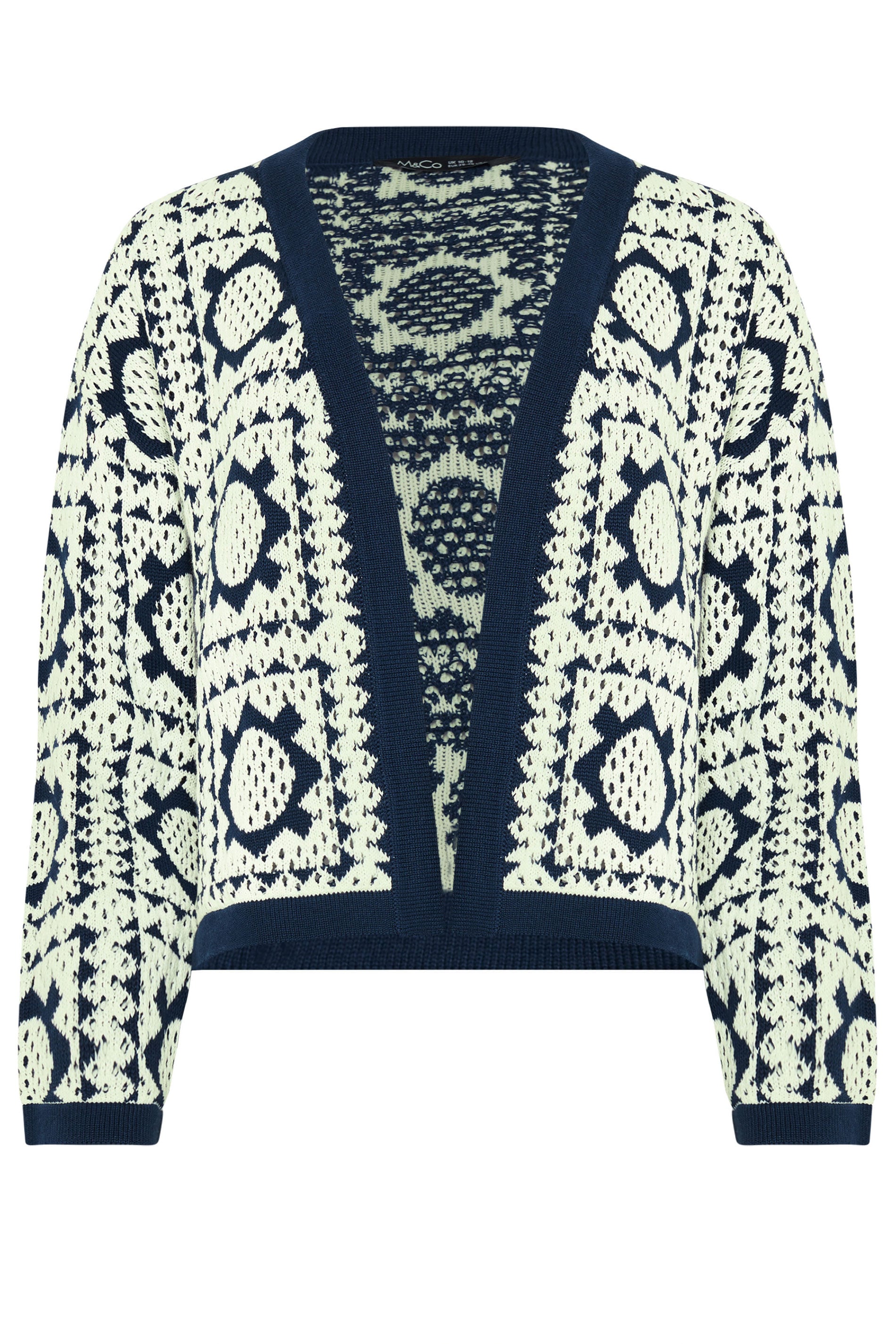 M&Co Navy Blue & White Crochet Knitted Cardigan | M&Co 7