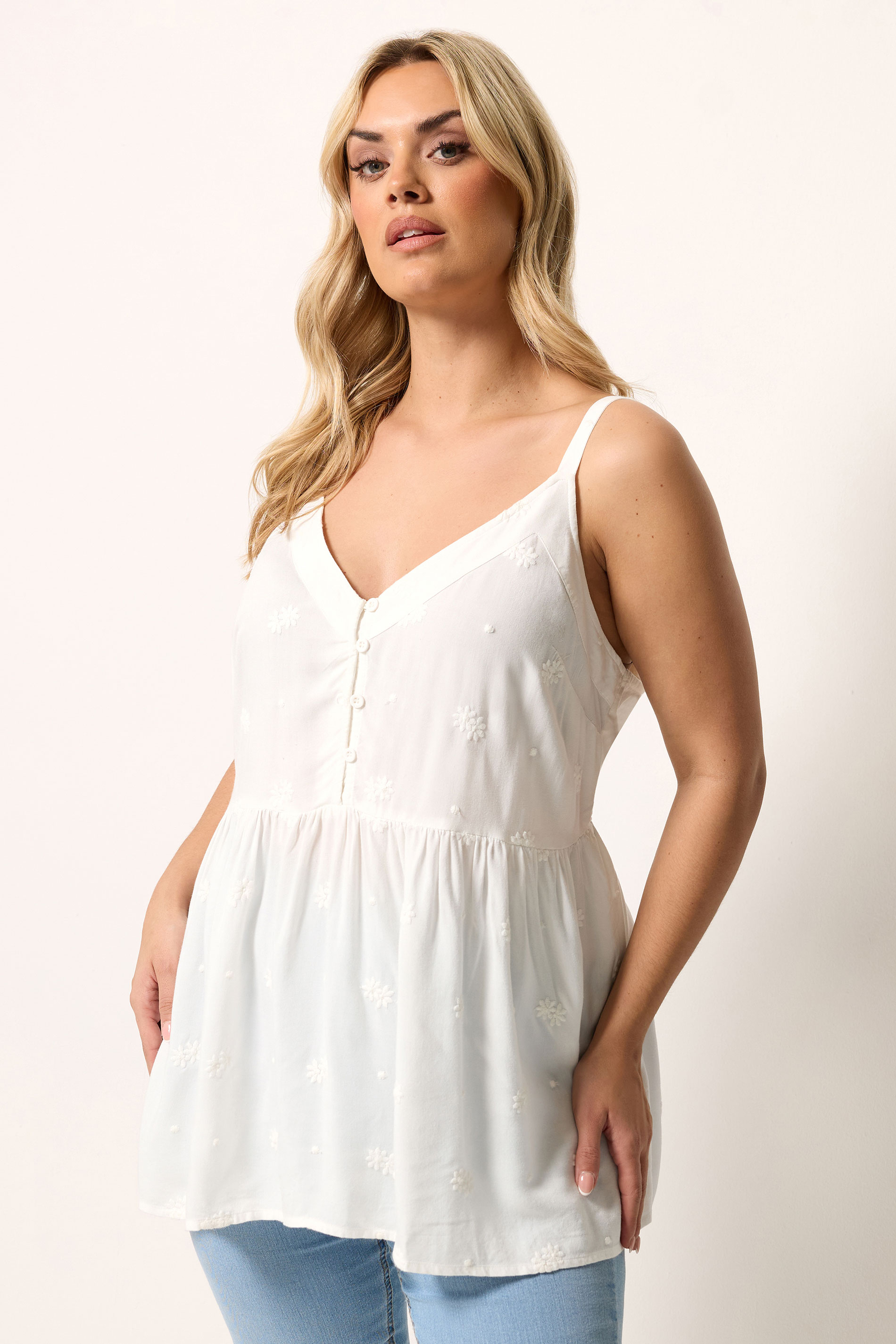 YOURS Plus Size White Embroidered Floral Vest Top | Yours Clothing 3