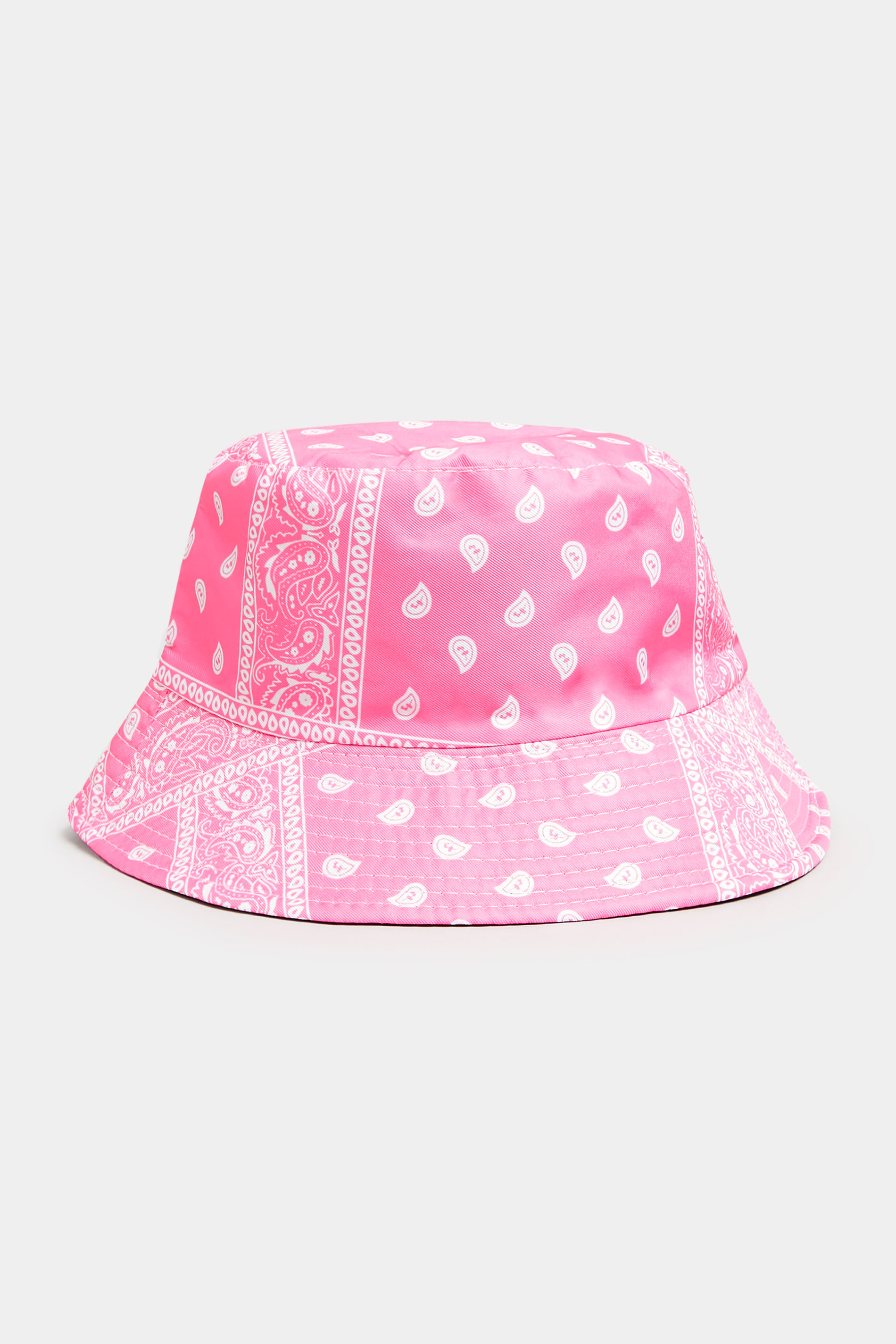 Plus Size Pink & Black Paisley Print Reversible Bucket Hat | Yours Clothing  1