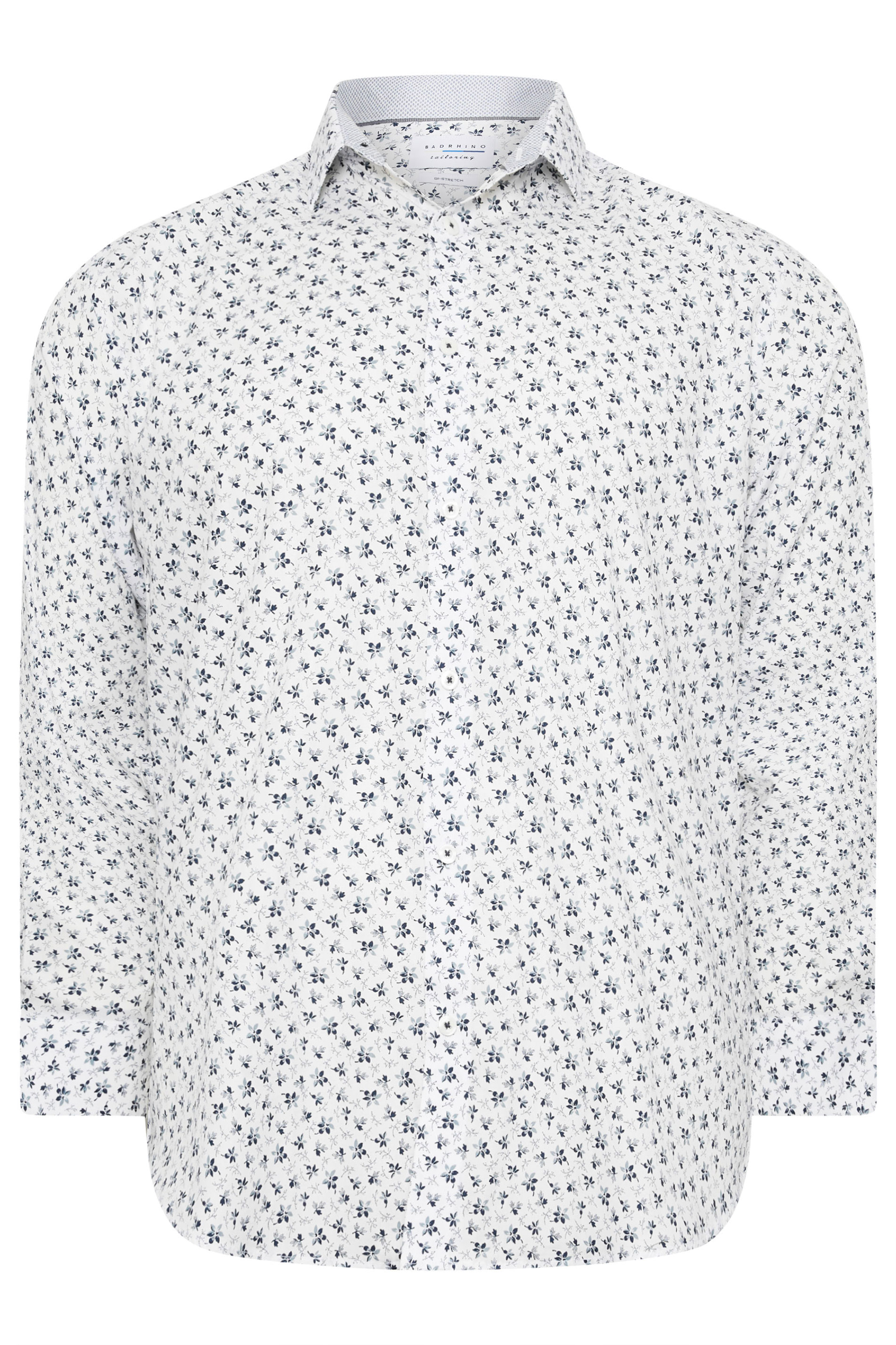 BadRhino Big & Tall Premium White & Blue Floral Print Long Sleeve Shirt | BadRhino 3
