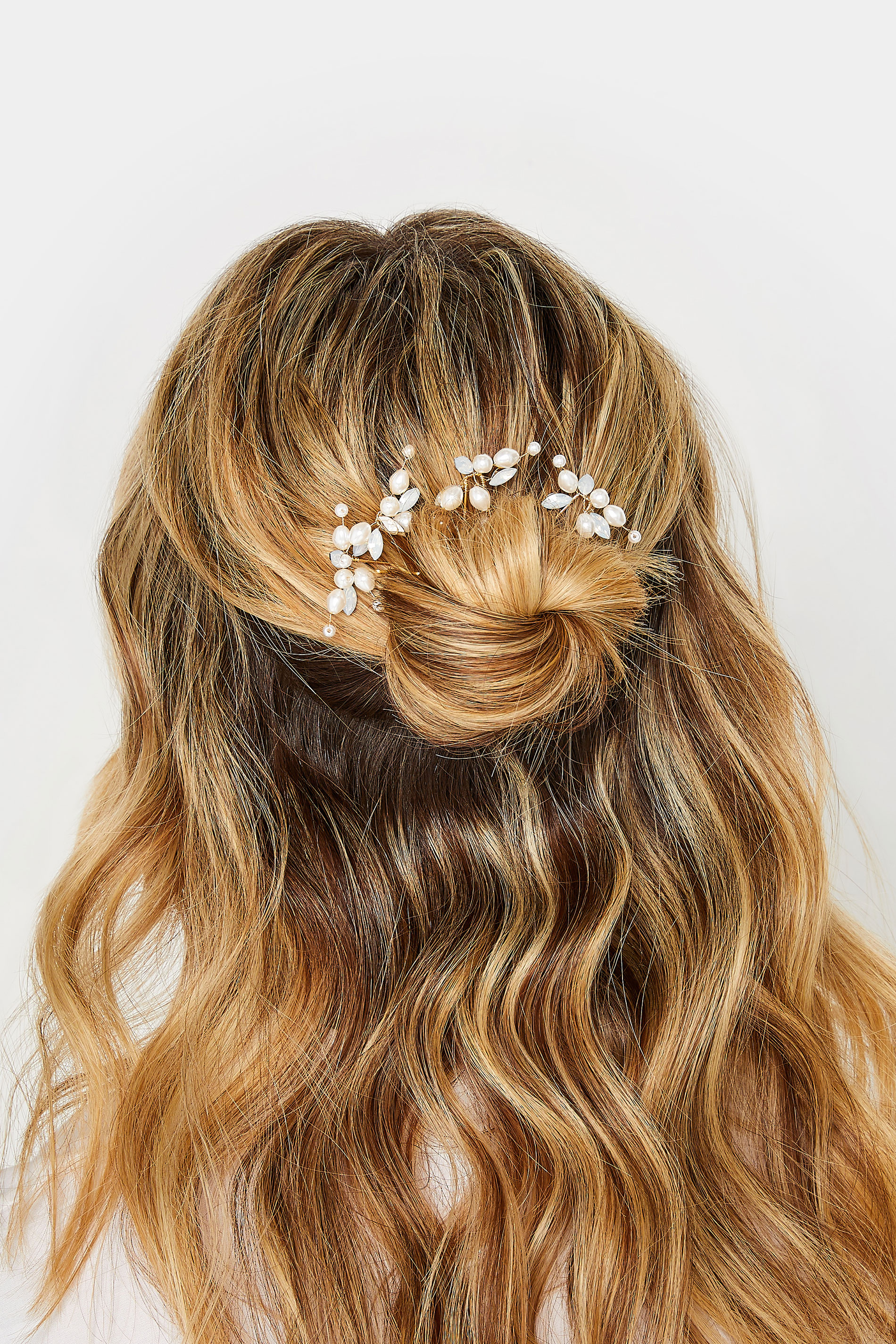 4 PACK White Pearl Diamante Hair Pin Set | Yours Clothing 1