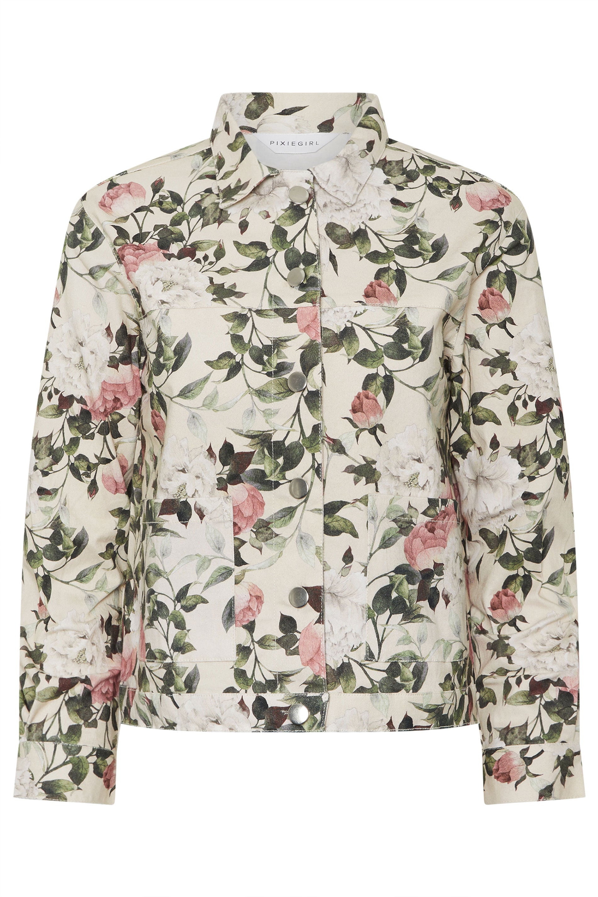 PixieGirl Petite Women's Cream Floral Denim Jacket | PixieGirl 6