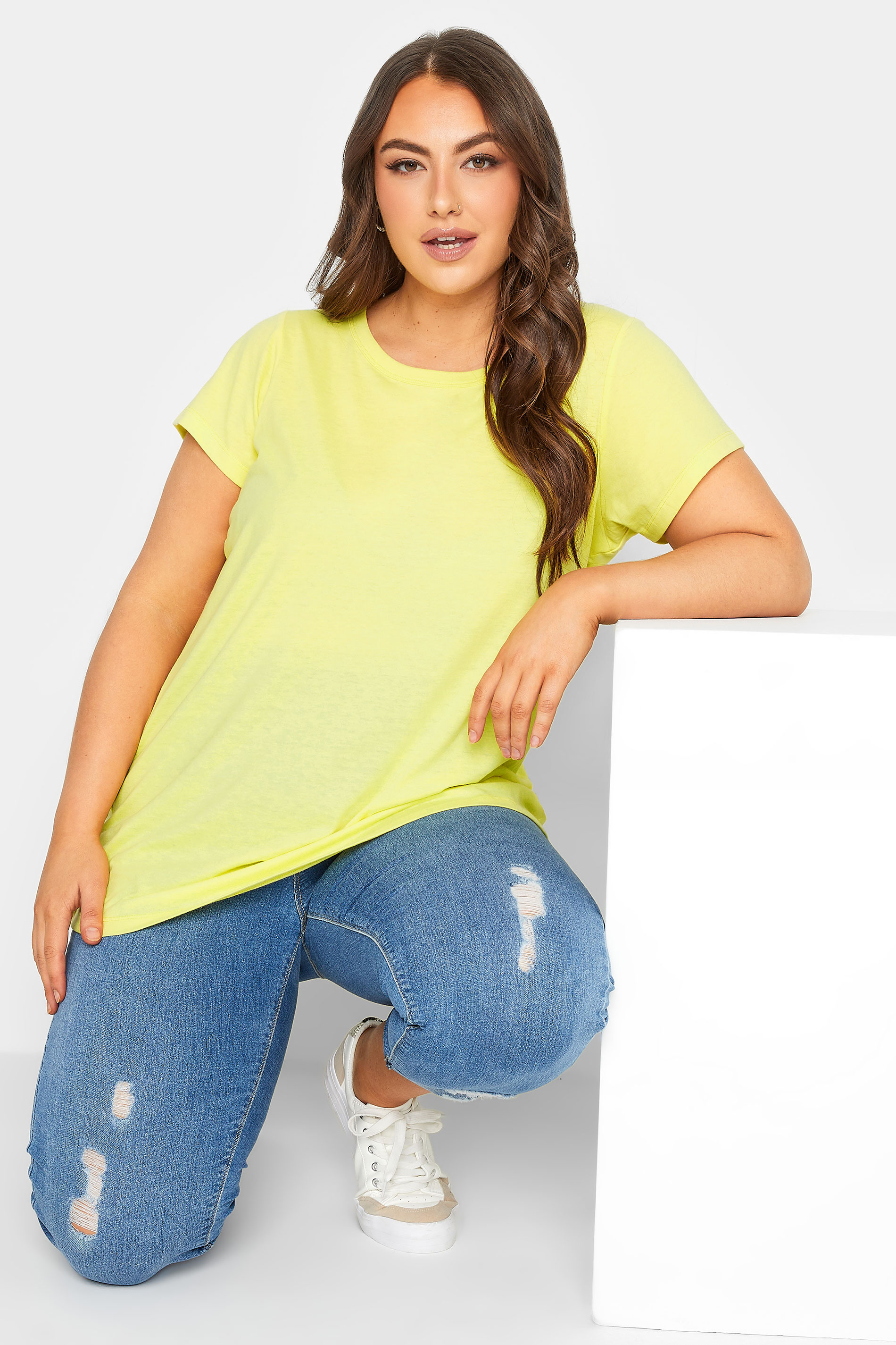 YOURS Curve Plus Size Essentials Yellow T-Shirt | Yours Clothing  1