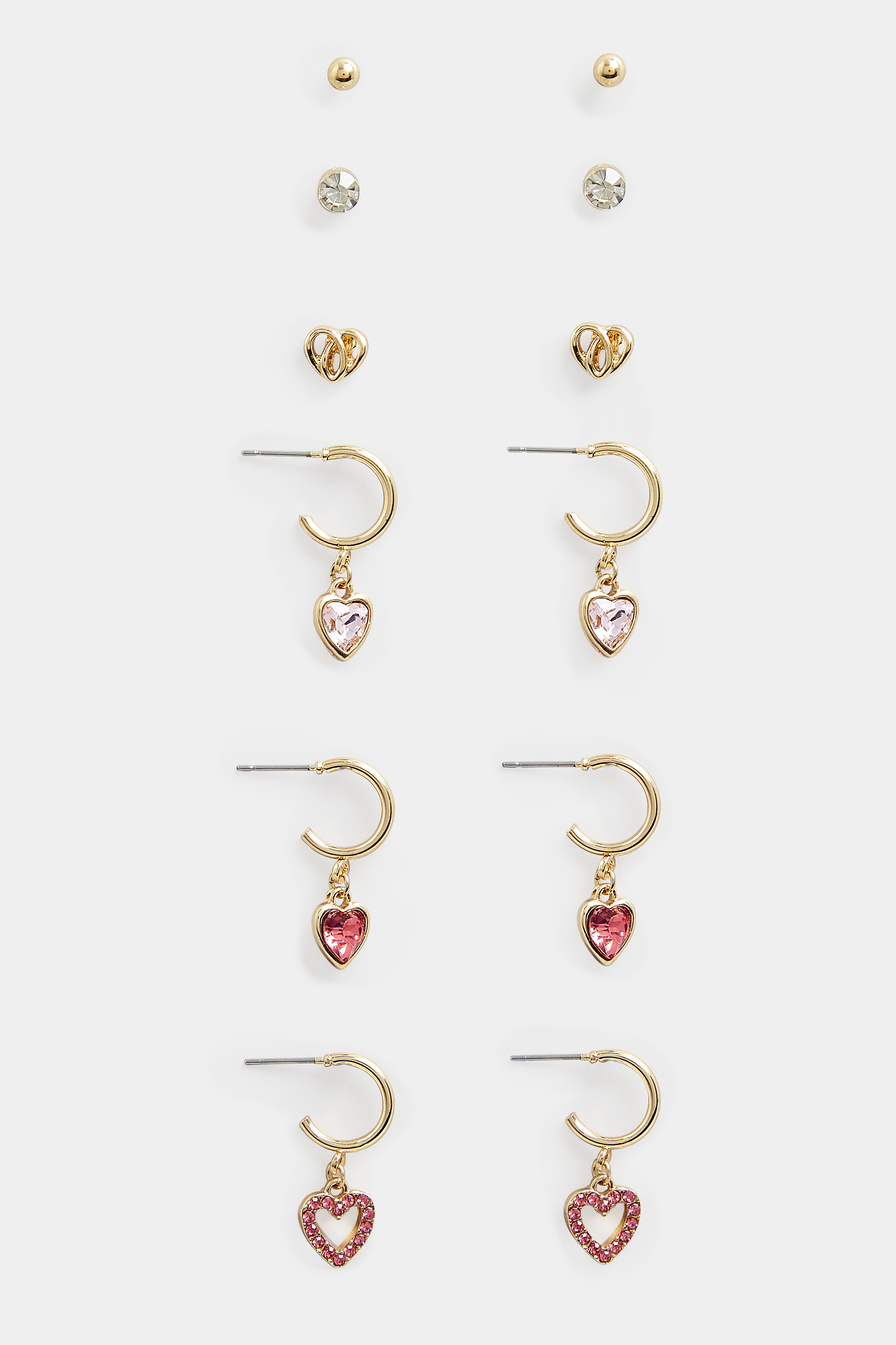 6 PACK Gold Heart Hoop Earrings Set | Yours Clothing  2