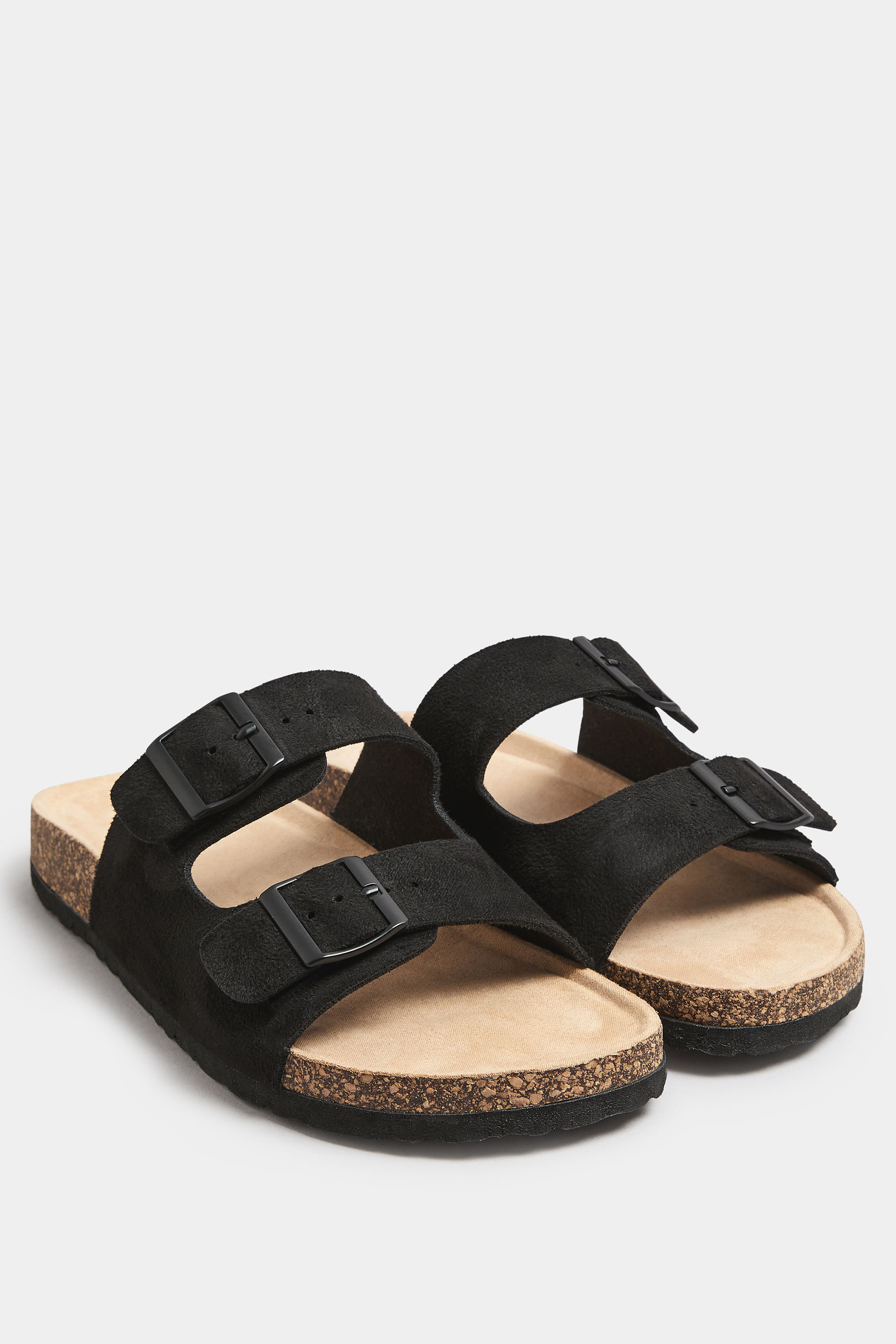 Black Faux Suede Buckle Strap Footbed Sandals In Extra Wide EEE Fit | Yours Clothing 2