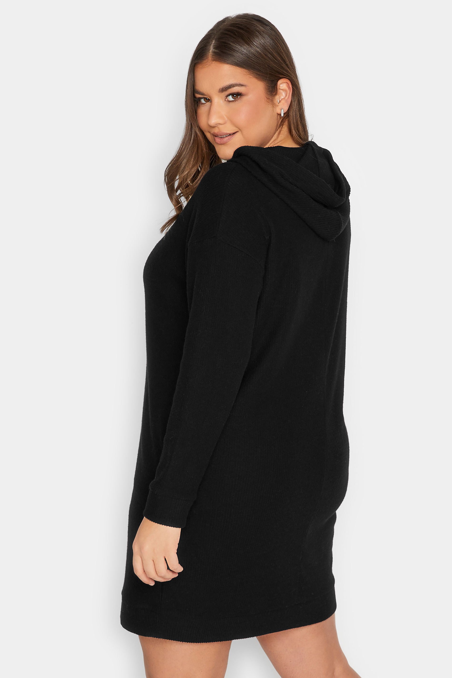 YOURS Plus Size LUXURY Curve Black Sequin Embellished Drawstrings Ribbed Hoodie | Yours Clothing  3