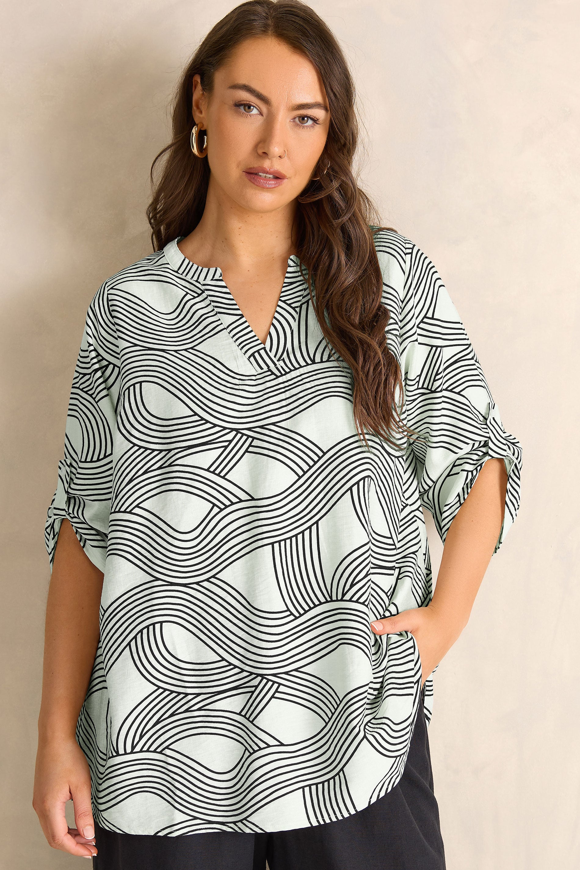EVANS Plus Size White & Black Linear Blouse | Evans 3