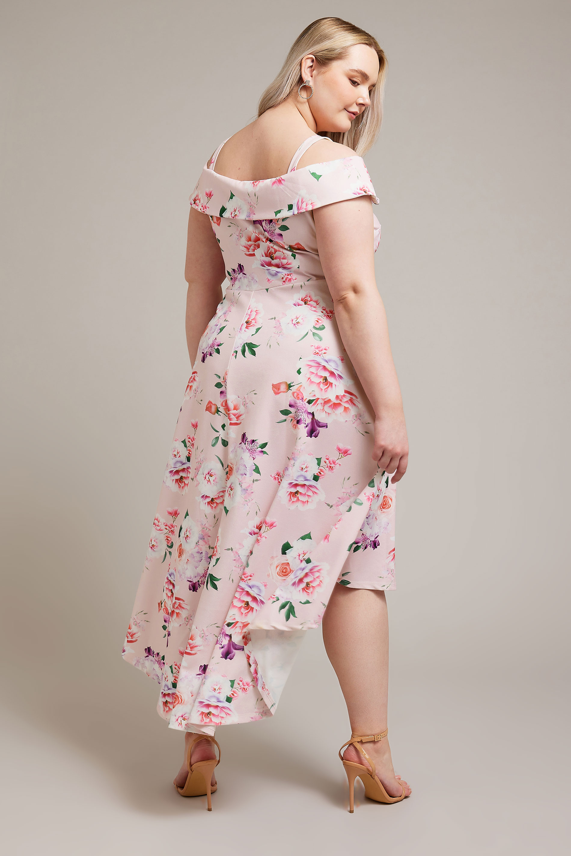 YOURS LONDON Plus Size Pink Floral Print Bardot Dress | Yours Clothing 3