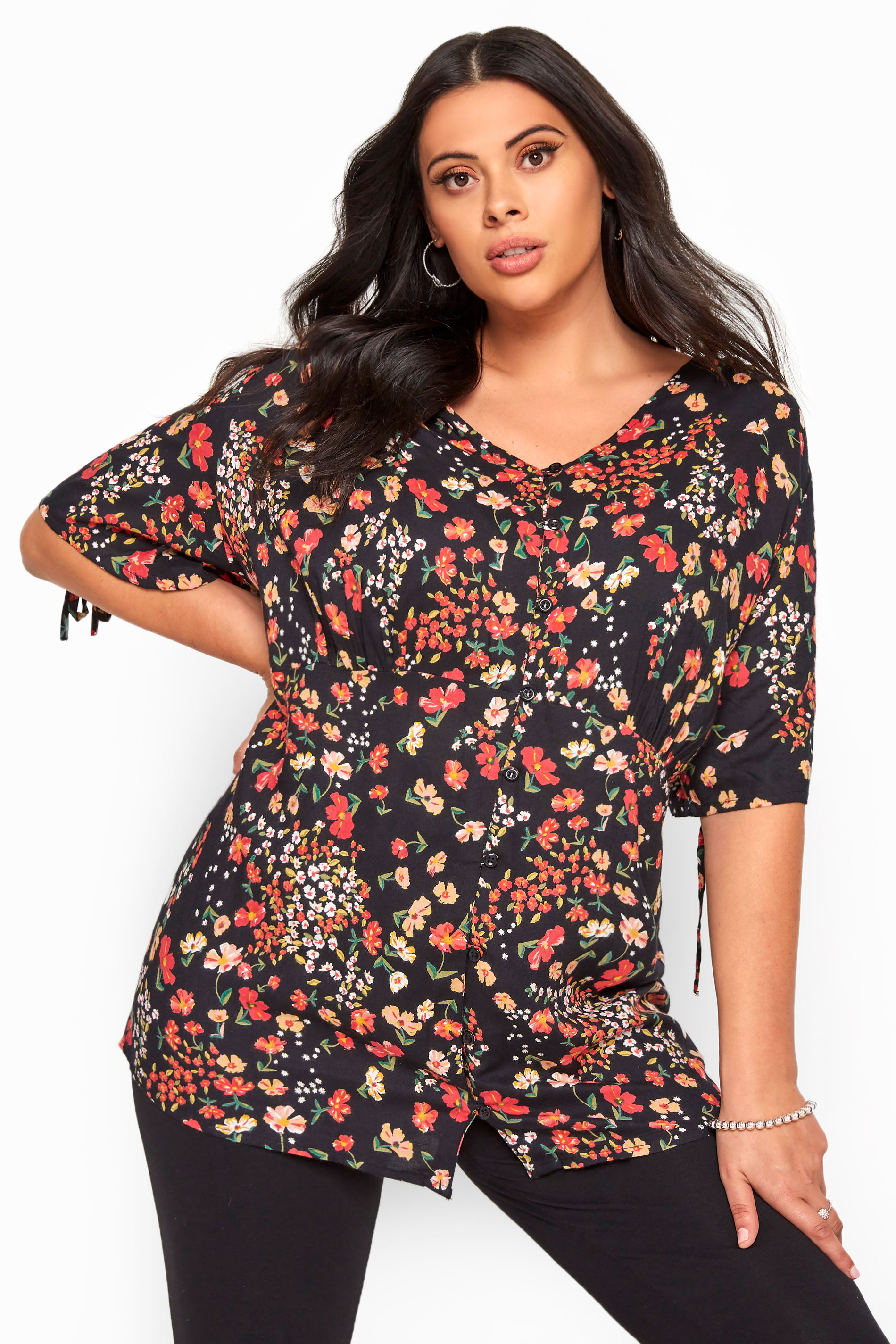 Black Floral Button Up Blouse | Sizes 16-36 | Yours Clothing