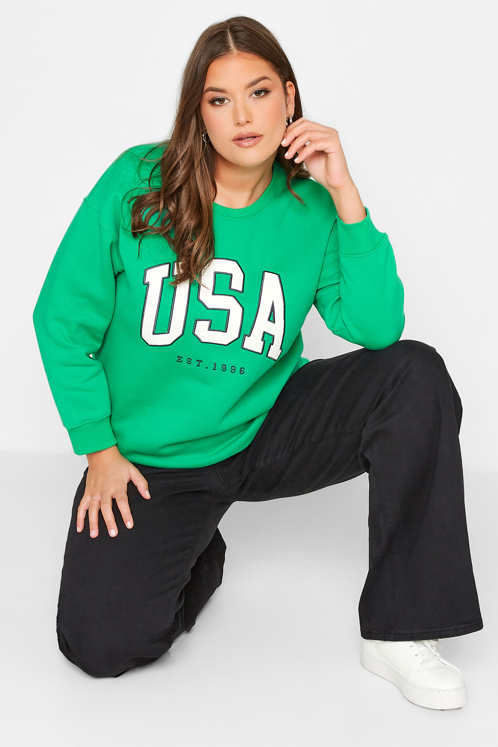 Plus Size Green 'USA' Slogan Sweatshirt | Yours Clothing 2
