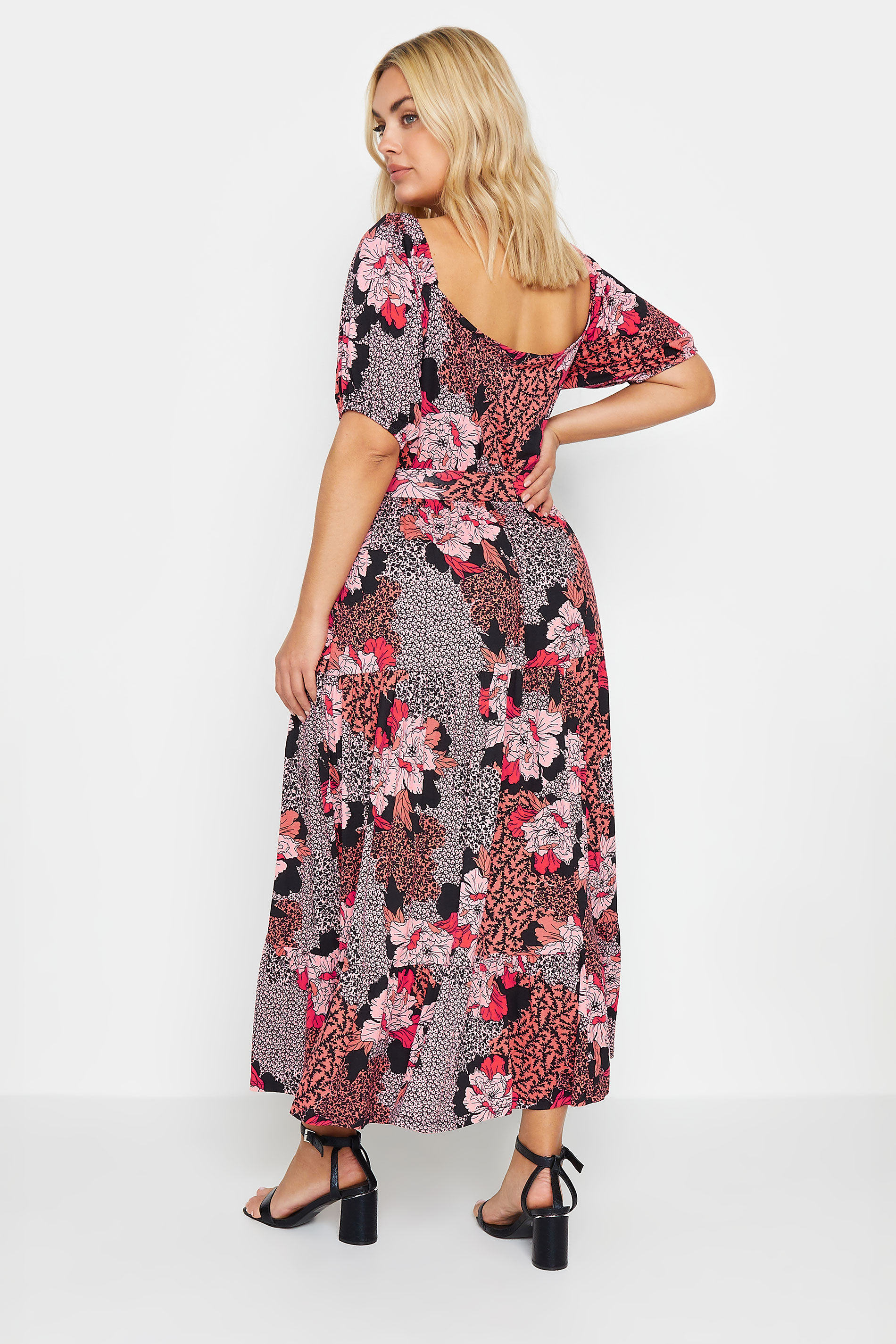YOURS Plus Size Pink Floral Print Tiered Maxi Dress | Yours Clothing 2