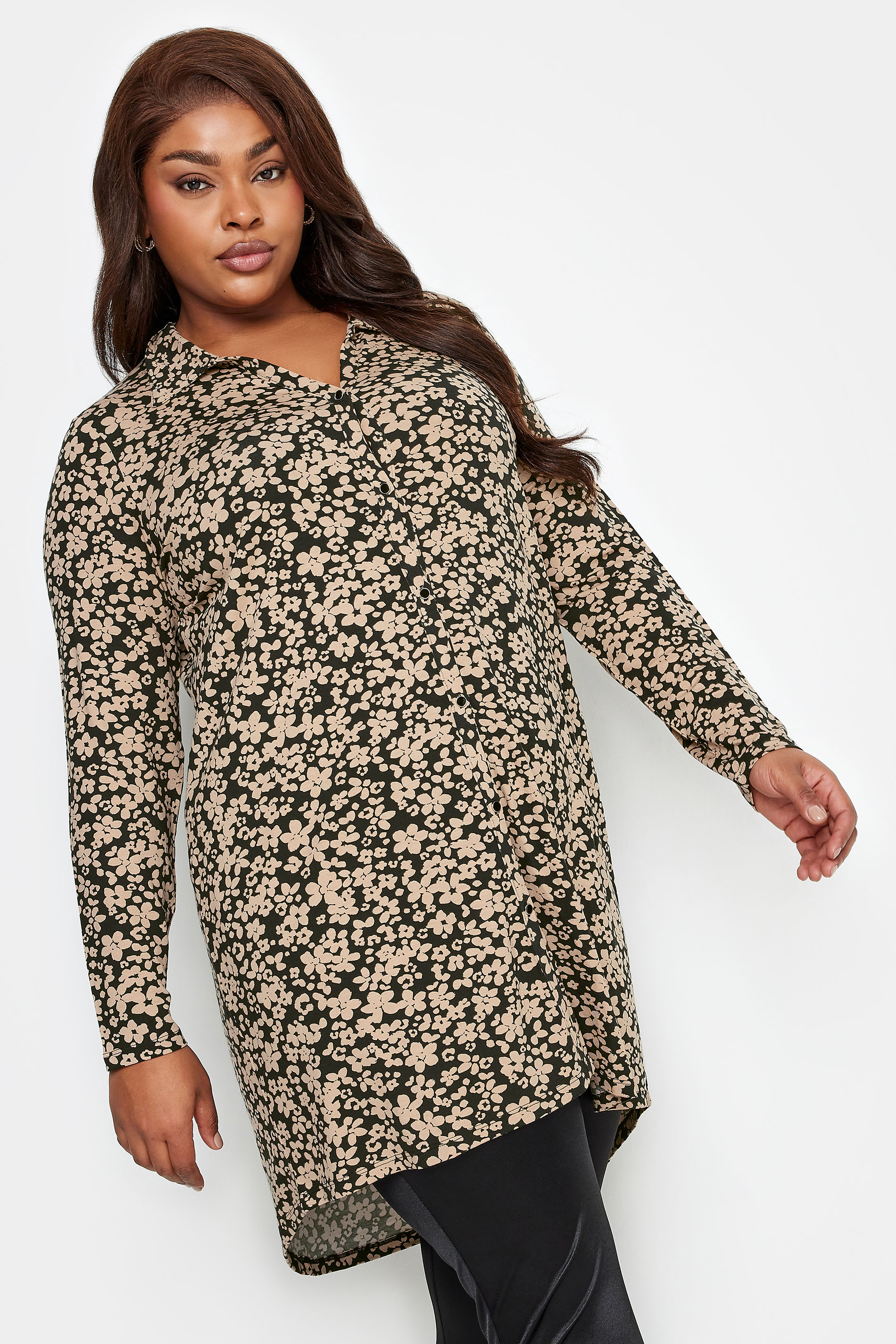 YOURS Curve Black Floral Tunic Shirt | Yours Clothing 1