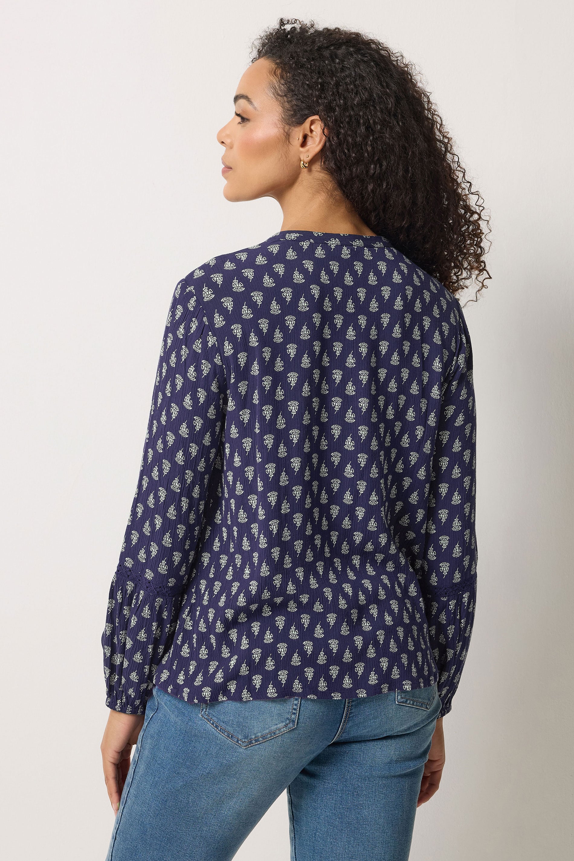 M&Co Navy Blue Aztec Tie Neck Blouse | M&Co 4