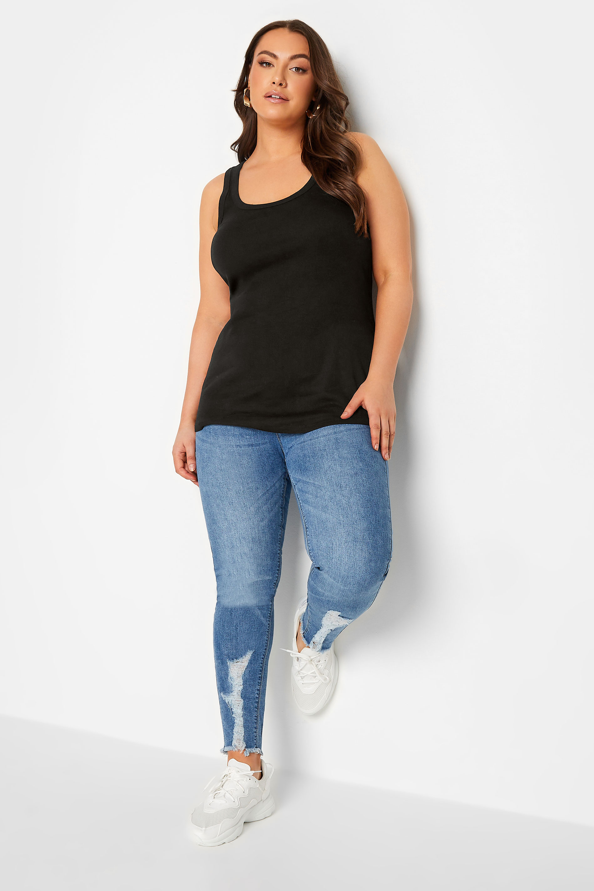 YOURS Plus Size Black Ribbed Racer Back Vest Top | Yours Clothing  3