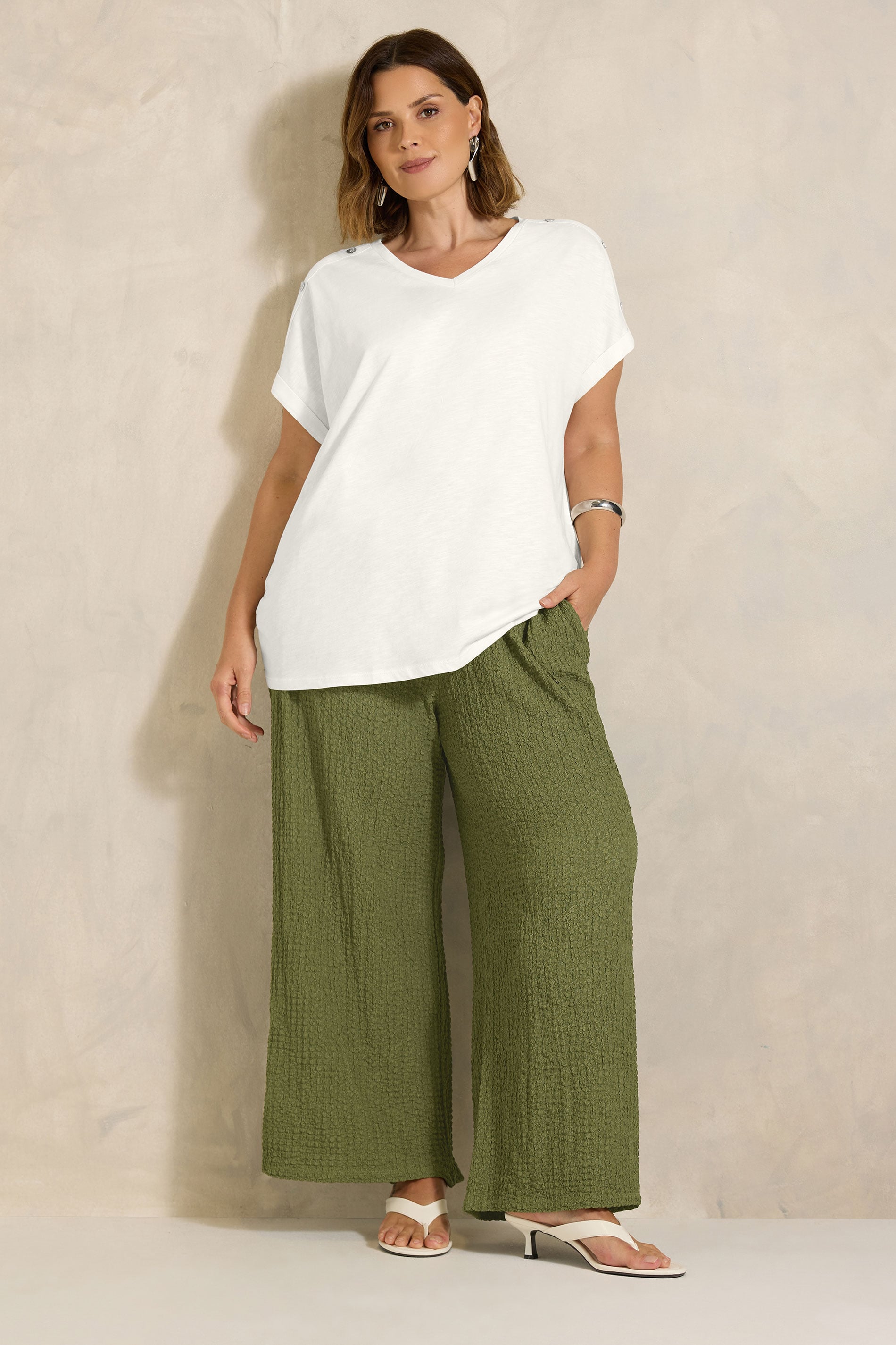 EVANS Plus Size Ivory White Button Shoulder T-Shirt | Evans 1