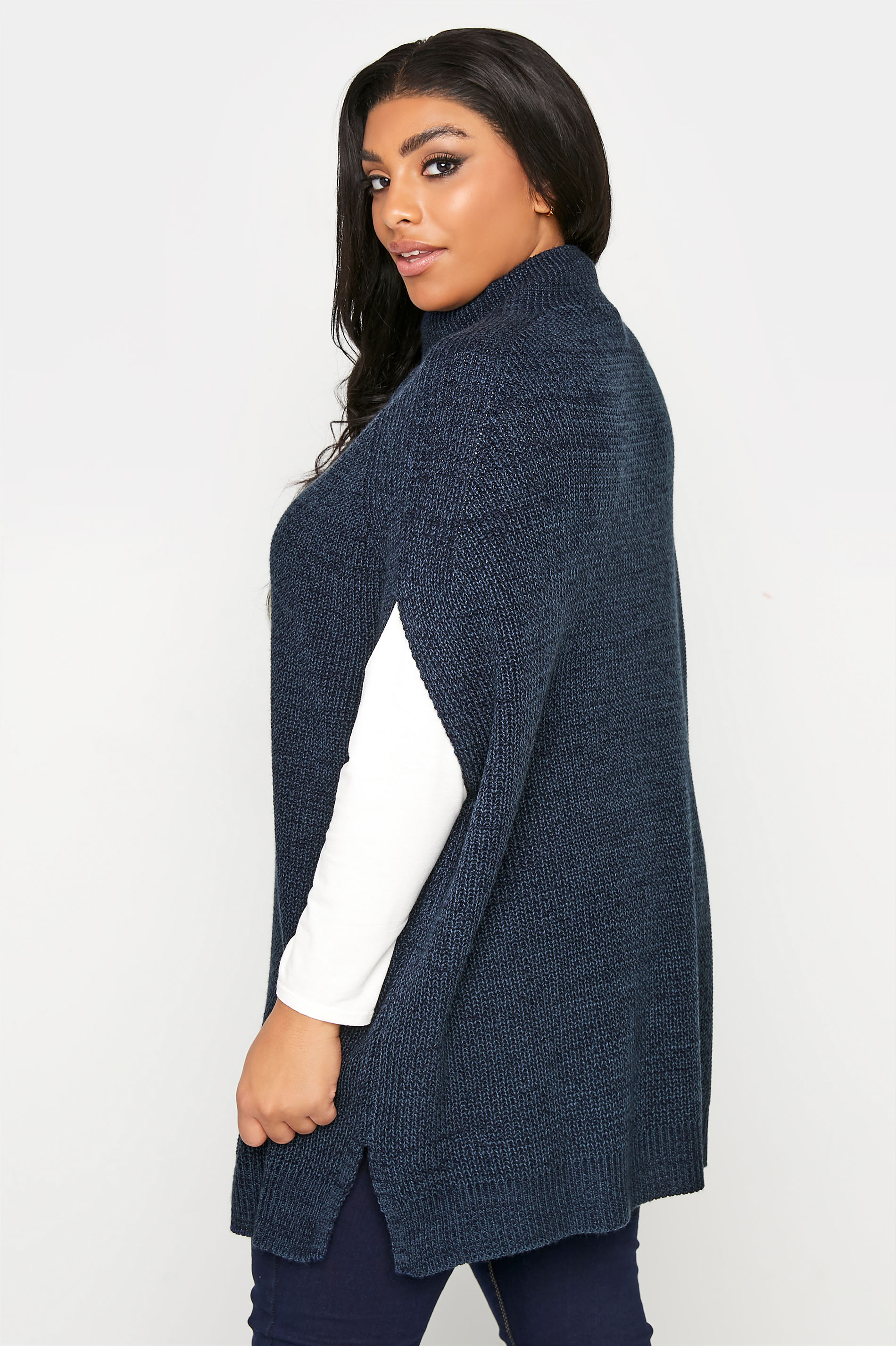 Plus Size Curve Navy Blue Ribbed Knit Tabard Vest | Yours Clothing
