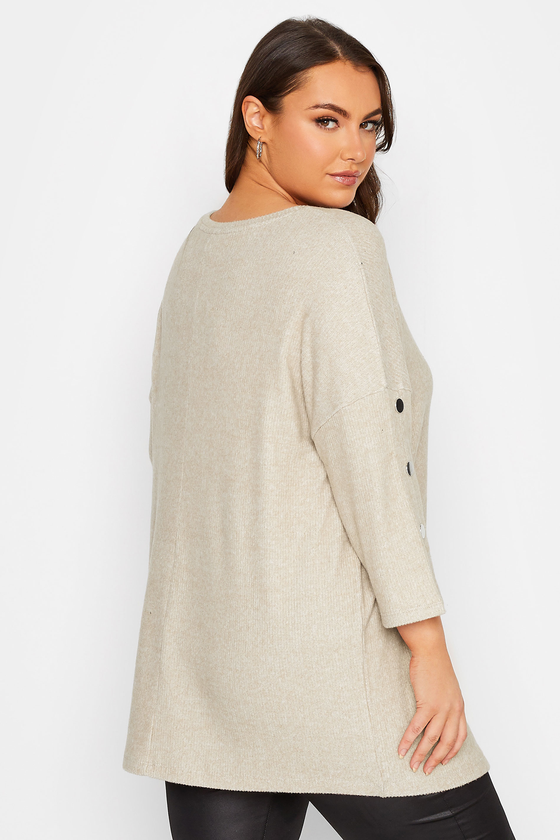 YOURS Curve Beige Brown Button Detail Soft Touch Top | Yours Clothing 3