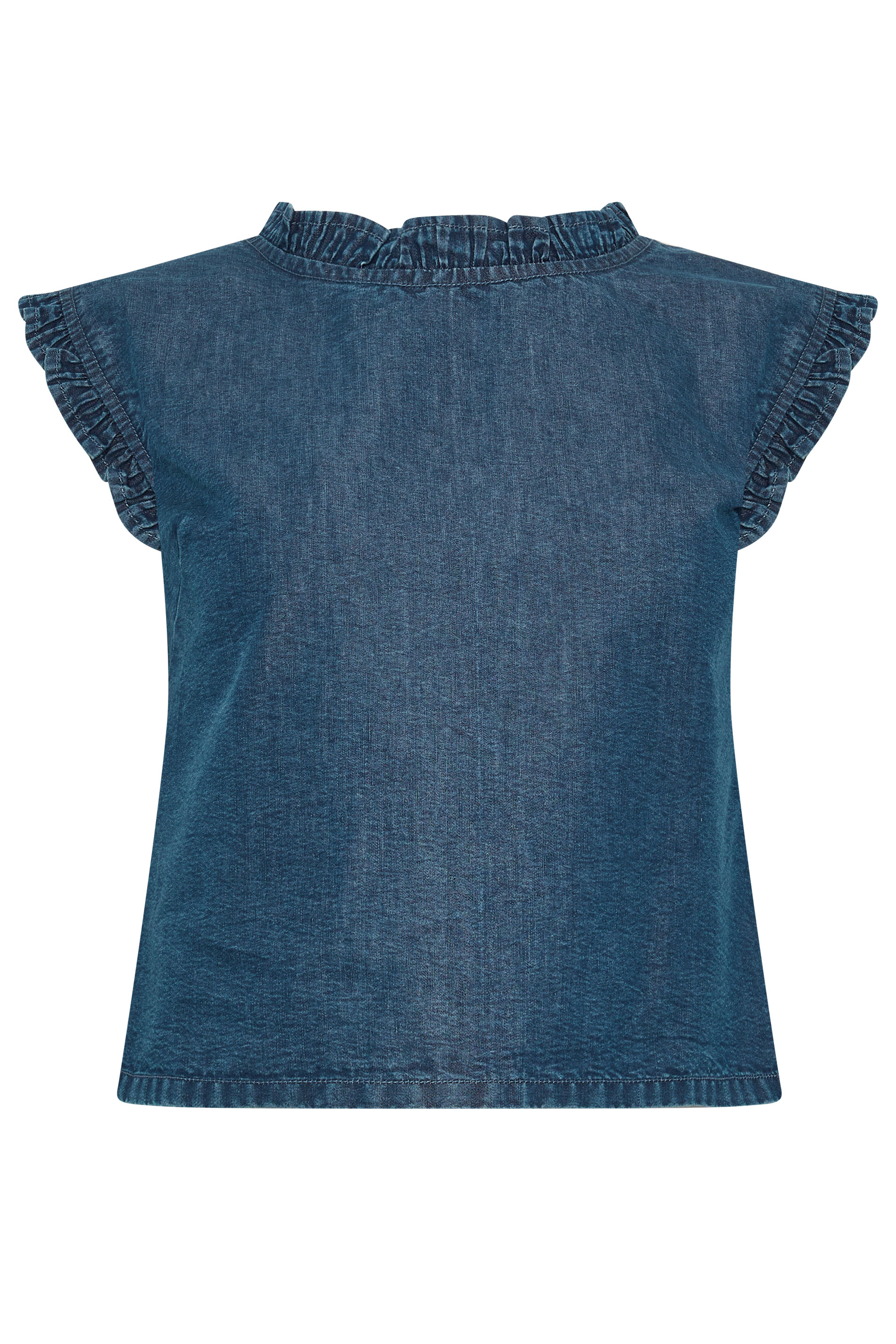PixieGirl Petite Women's Blue Frill Button Denim Vest | PixieGirl 5
