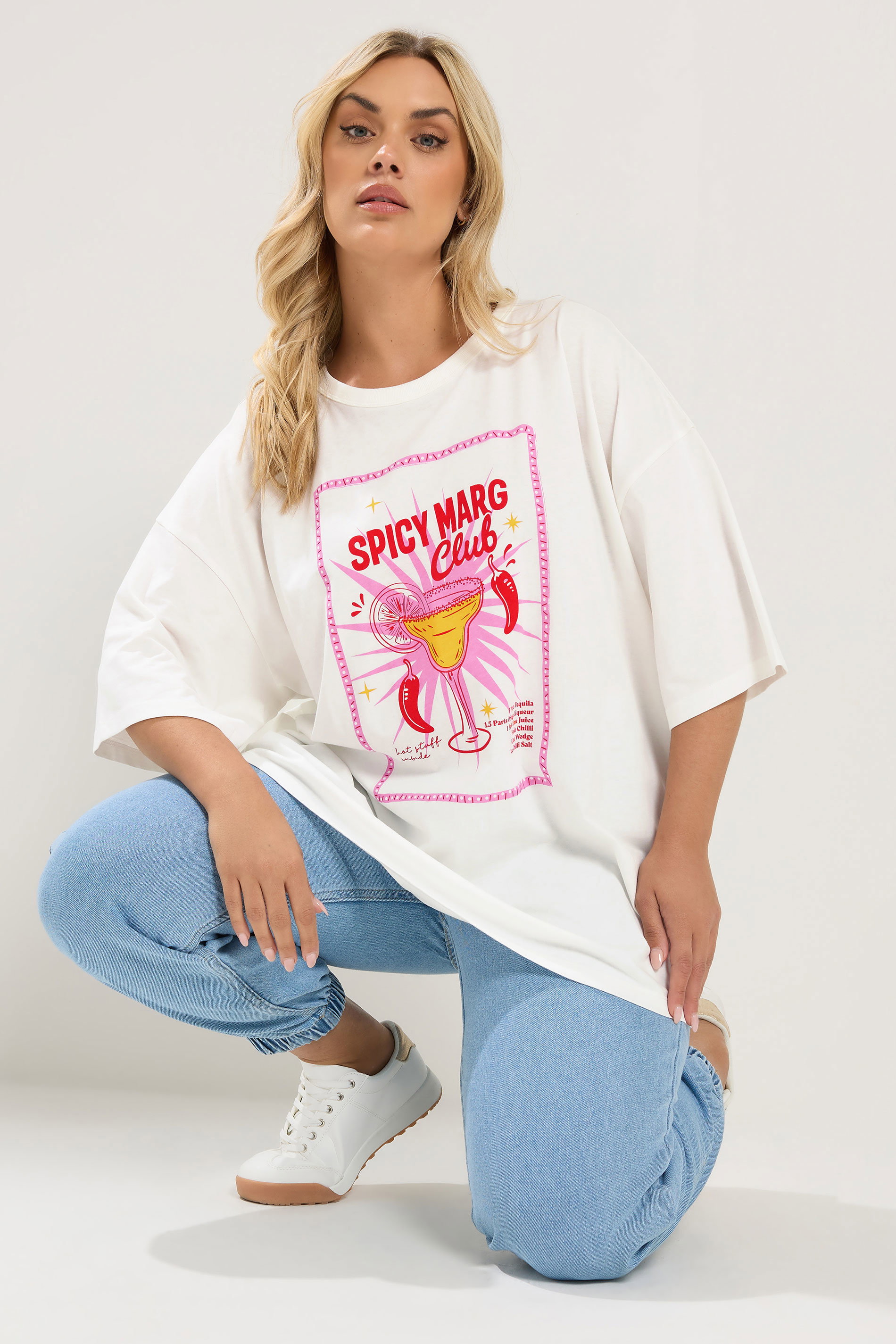 YOURS Plus Size  Ivory White Spicy Margarita T-Shirt | Yours Clothing 3