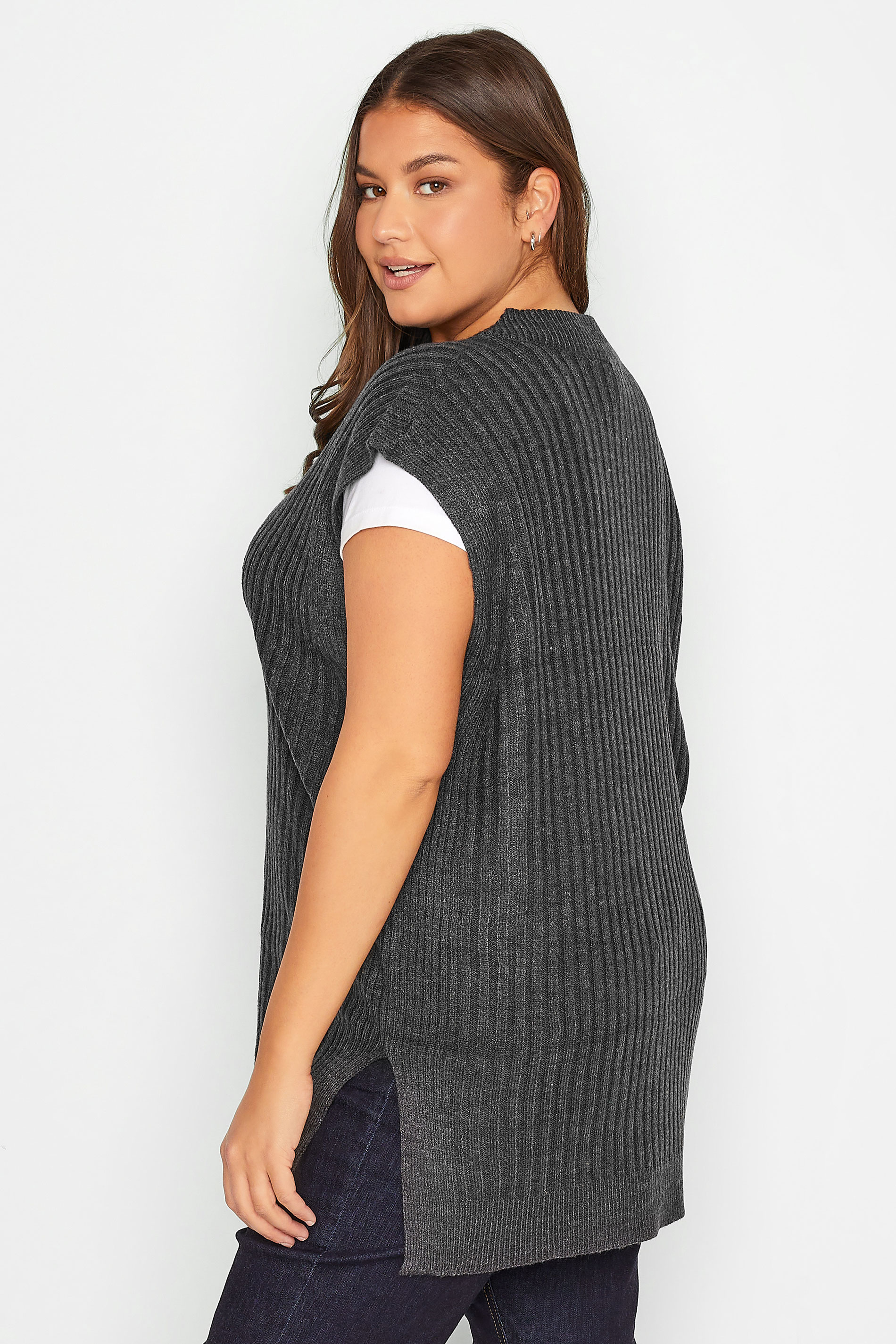 LTS Tall Women's Charcoal Grey Knitted Ribbed Vest Top | Long Tall Sally 3