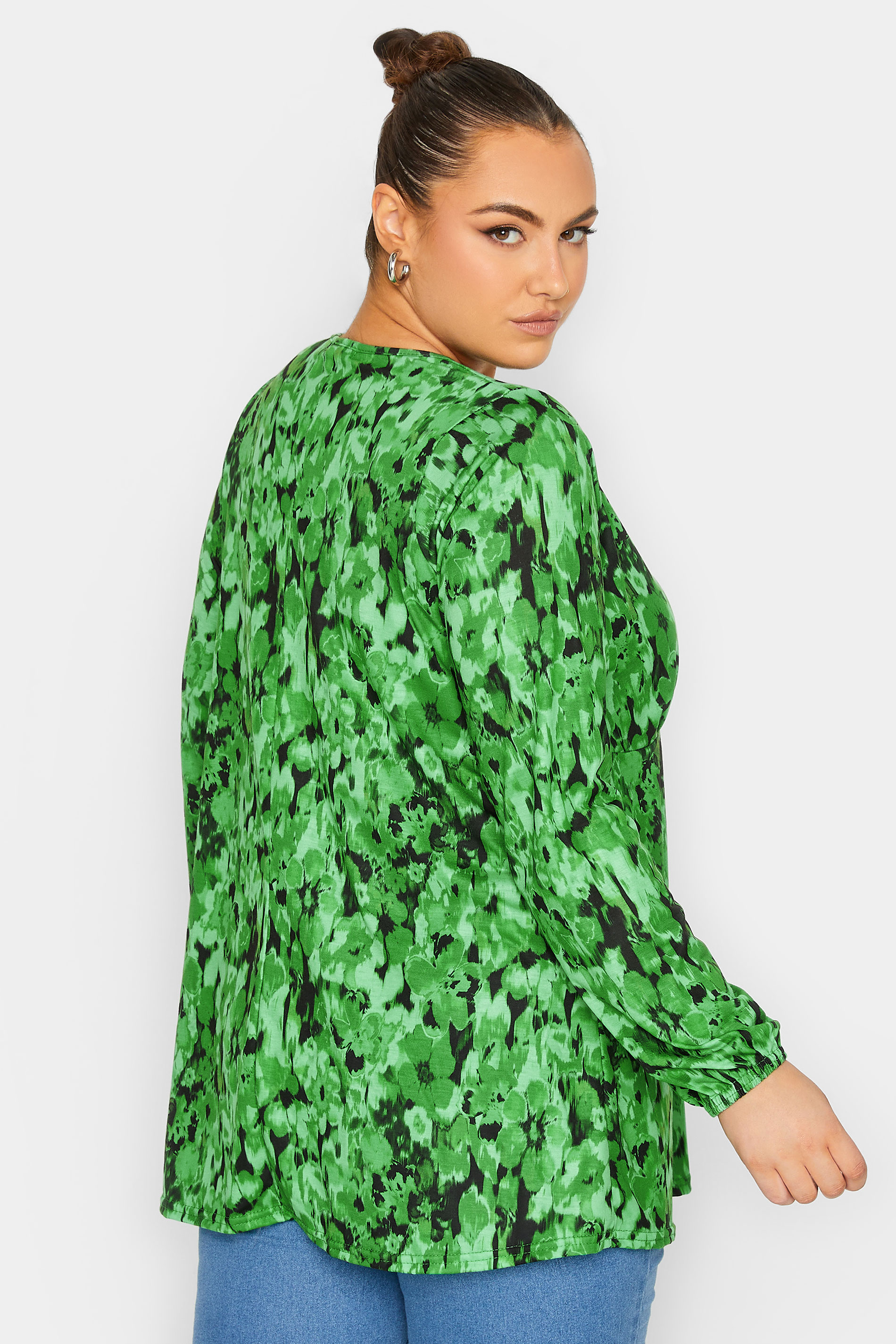 LIMITED COLLECTION Plus Size Green Floral Bust Detail Top | Yours Clothing 3