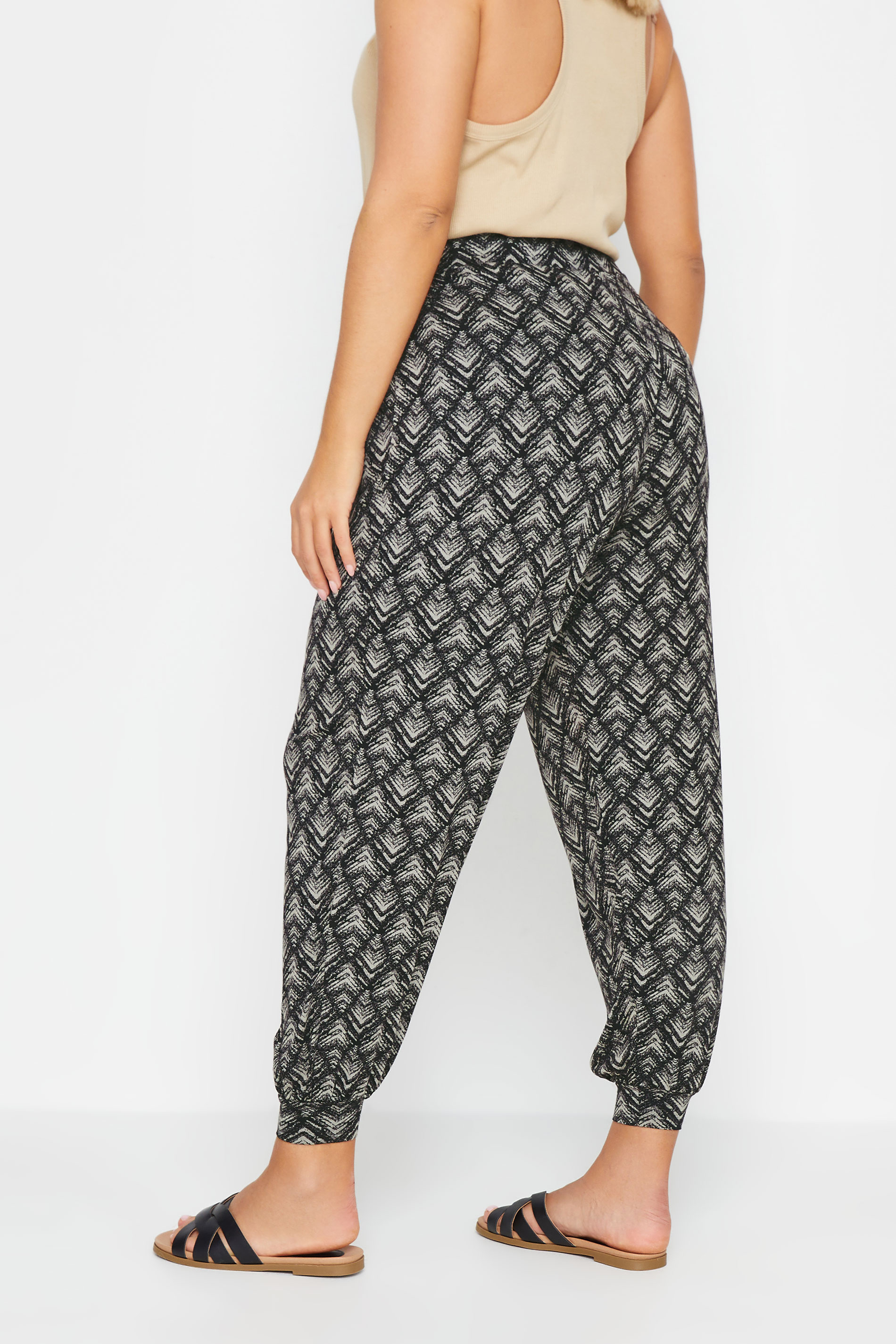 YOURS Plus Size Black Abstract Print Harem Joggers | Yours Clothing 3