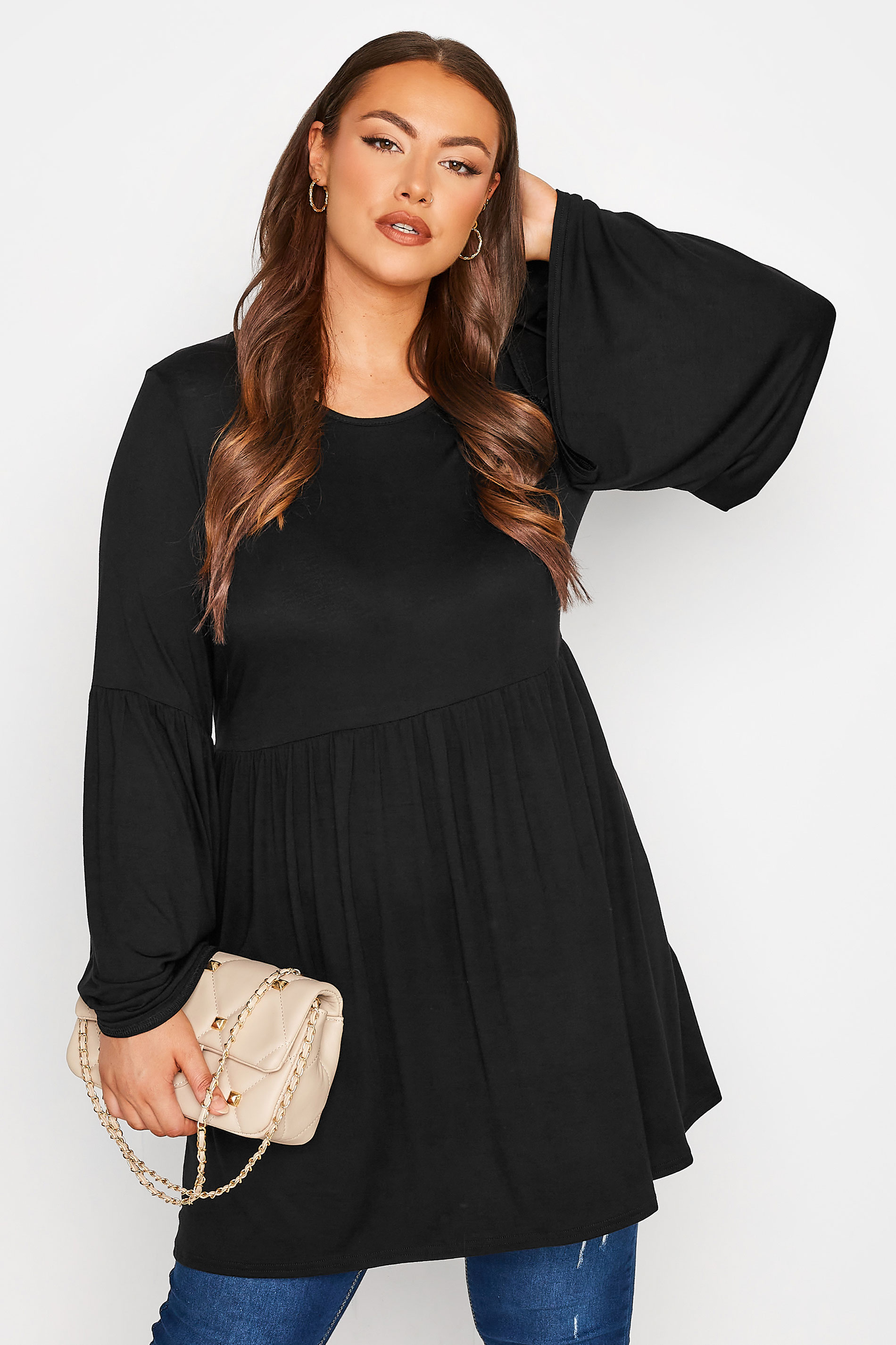 LIMITED COLLECTION Plus Size Black Long Sleeve Smock Top | Yours Clothing  1