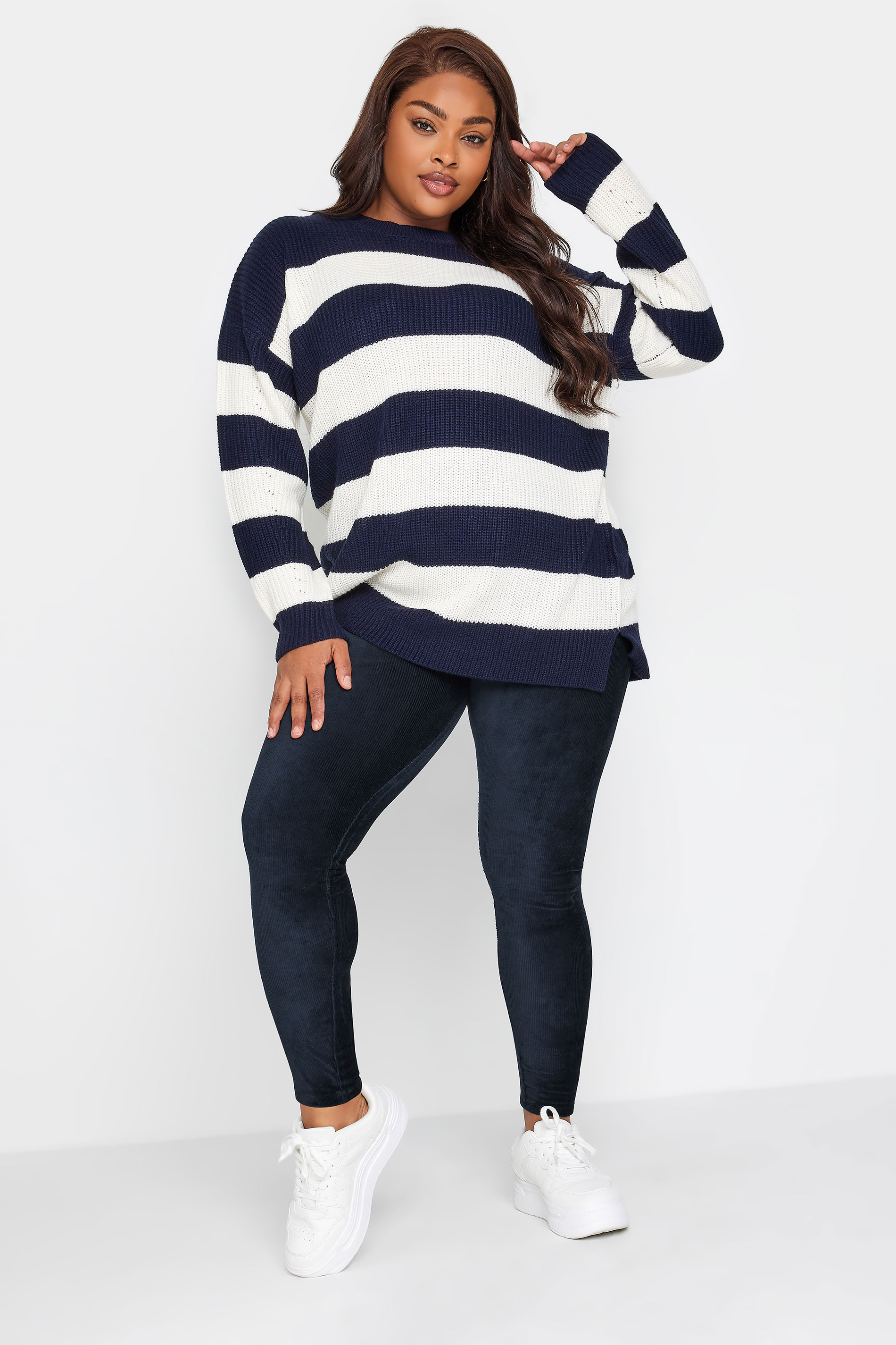 YOURS Plus Size Navy Blue Cord Leggings | Yours Clothing 1
