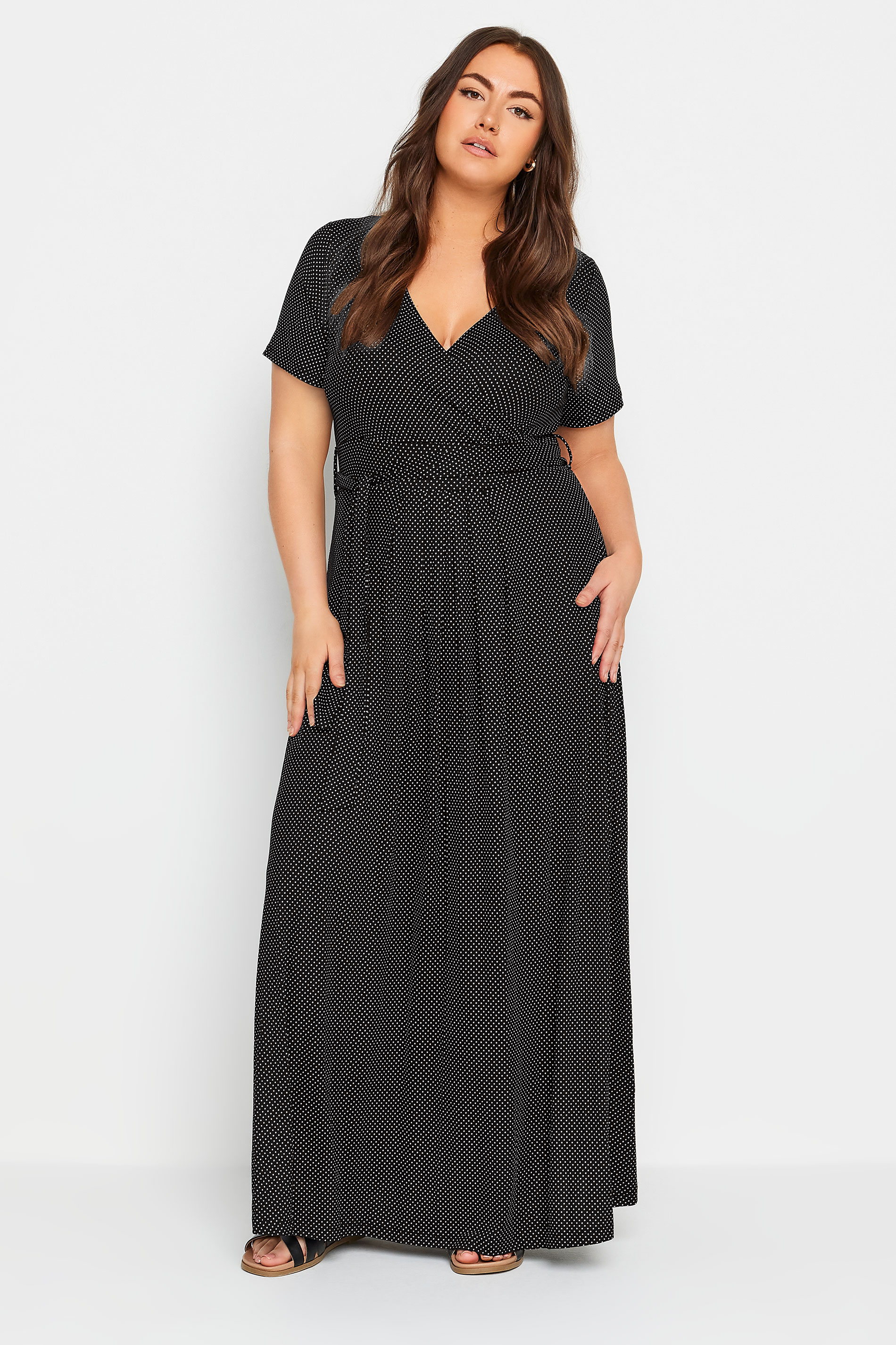YOURS Plus Size Black Dot Print Maxi Wrap Dress | Yours Clothing 2