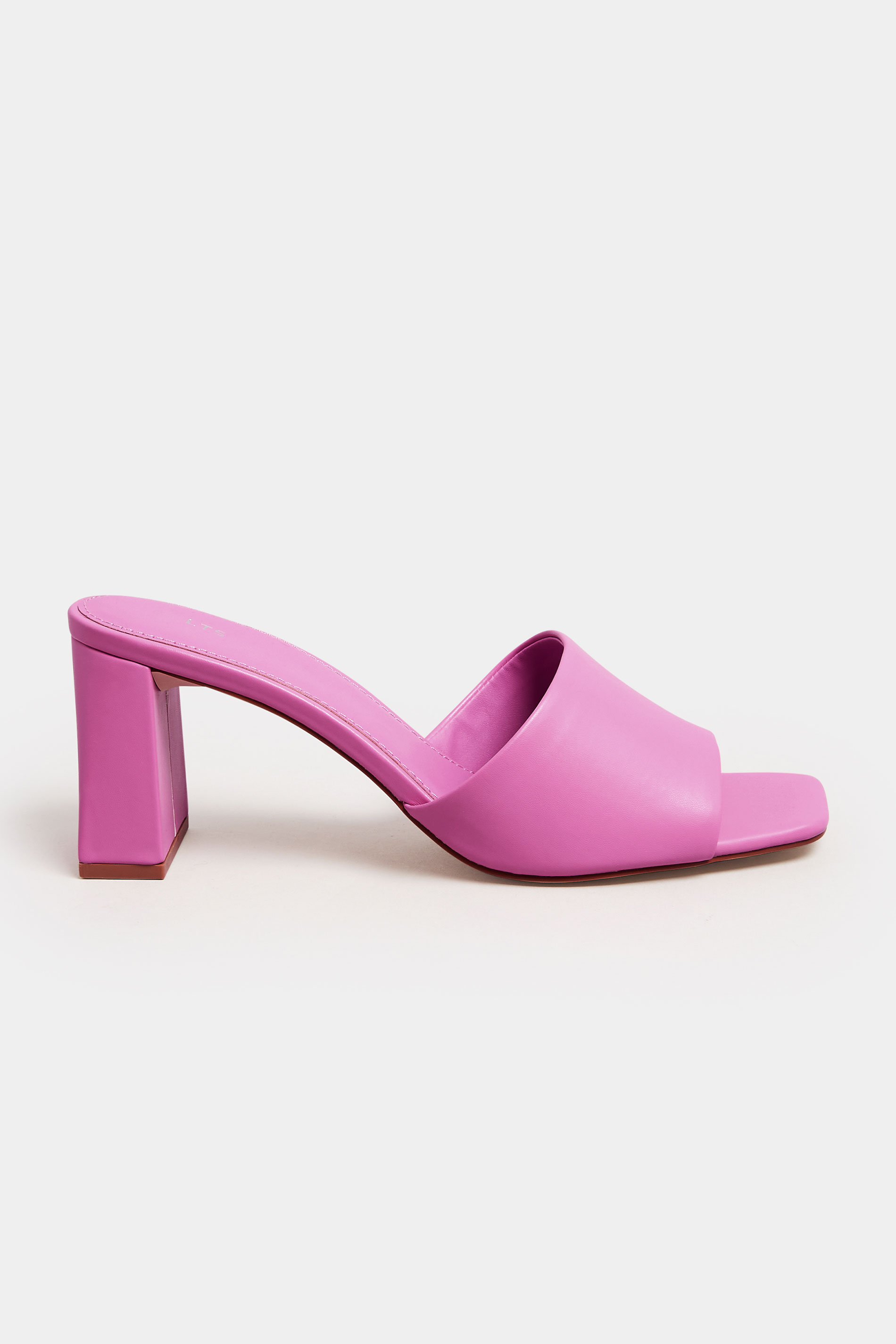 LTS Pink Faux Leather Block Heel Mules In Standard Fit | Long Tall Sally