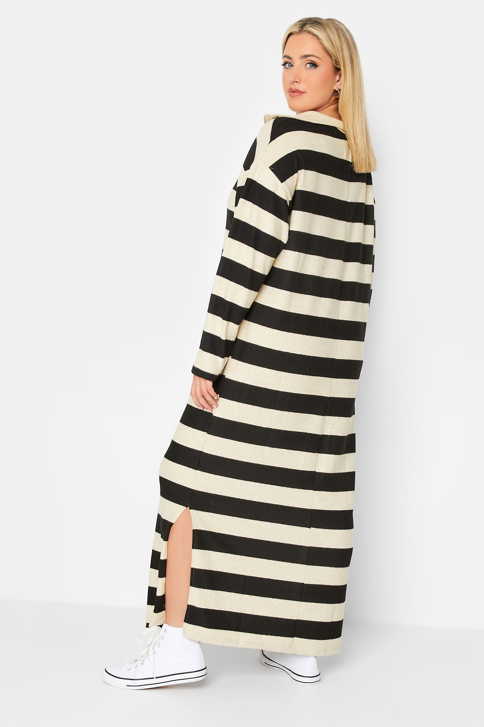 YOURS LUXURY Plus Size Cream & Black Stripe Soft Touch Jumper Dress | Yours Clothing 3