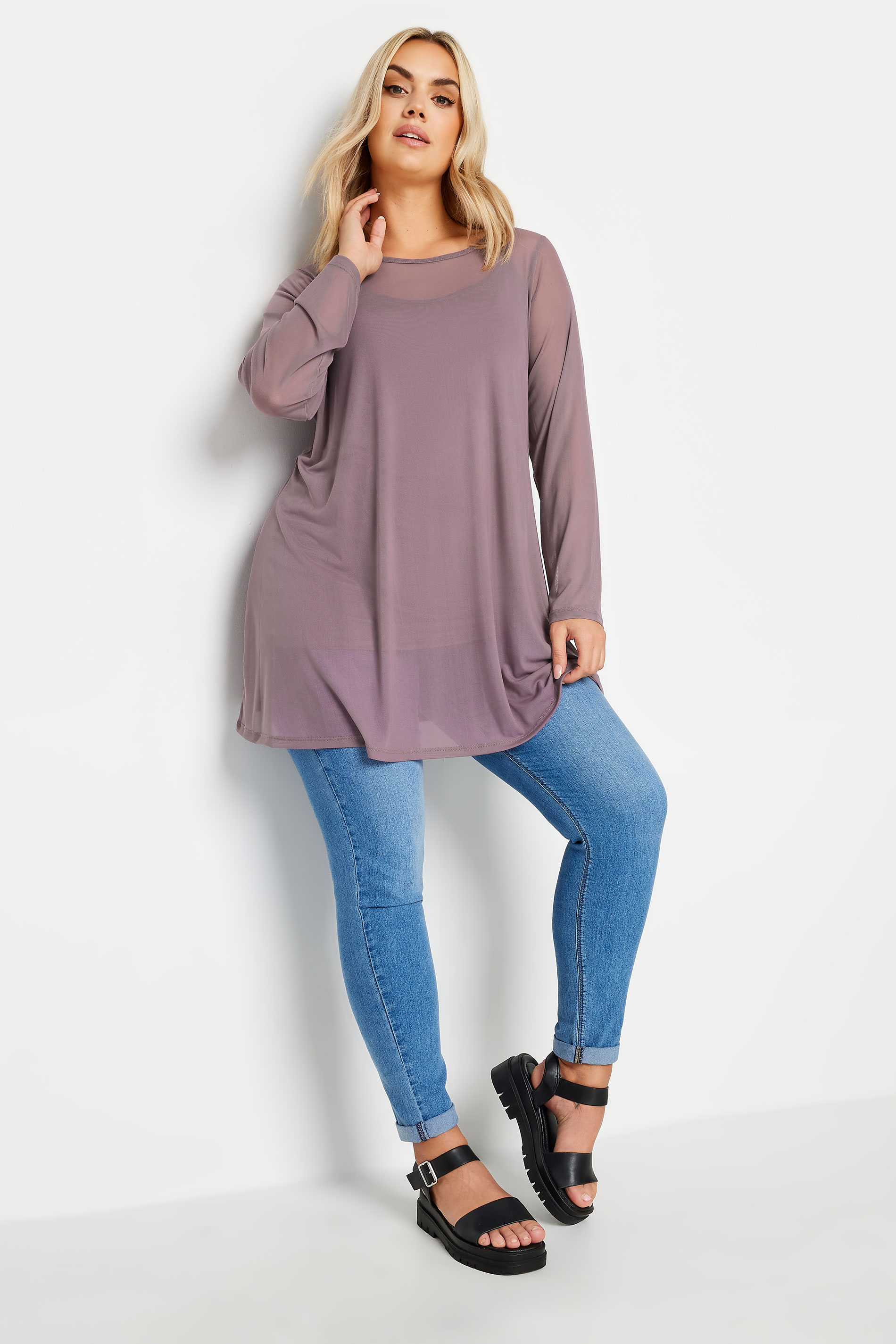 YOURS Plus Size Purple Mesh Swing Top | Yours Clothing 2