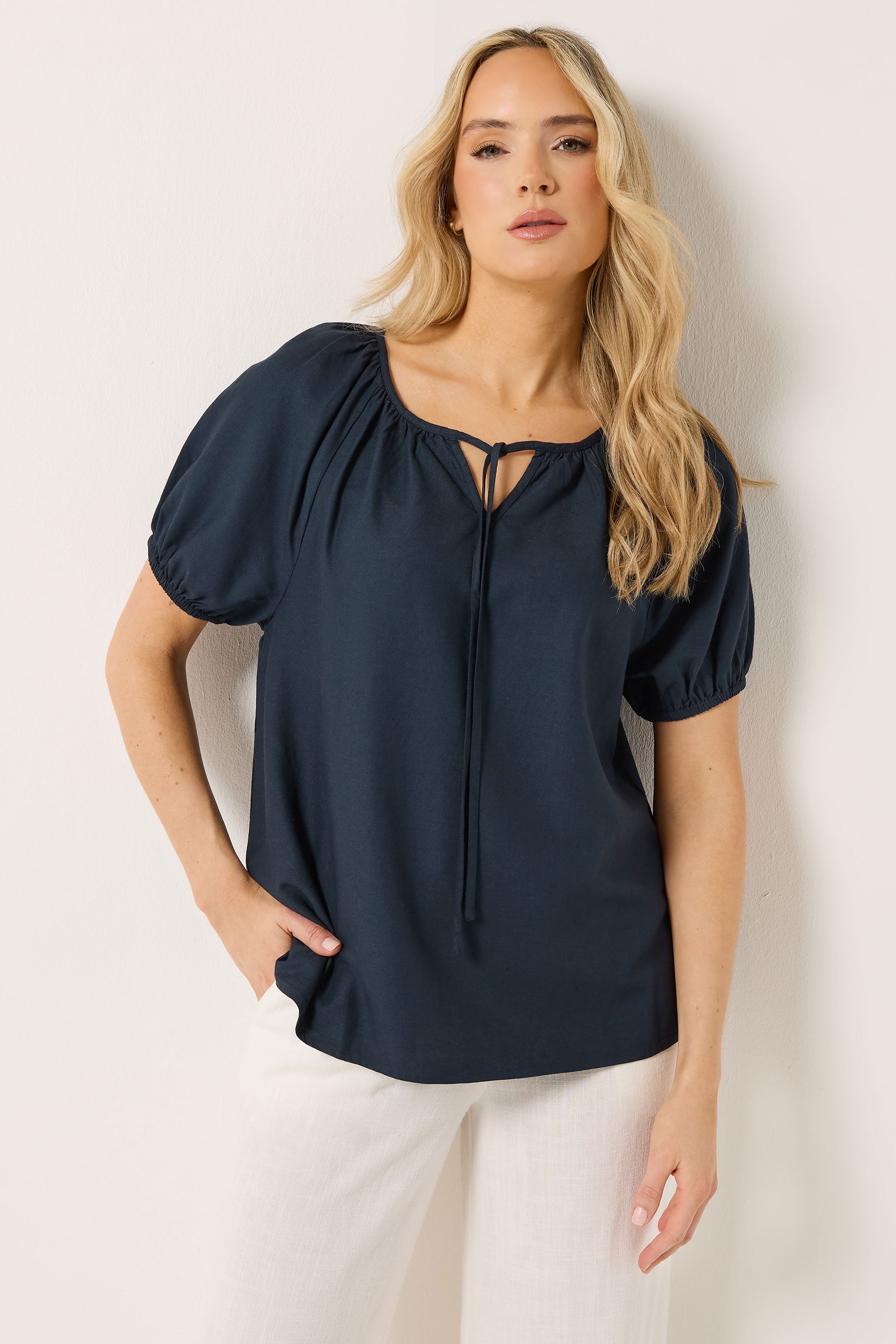 LTS Tall Women's Navy Blue Linen Blouse | Long Tall Sally 3